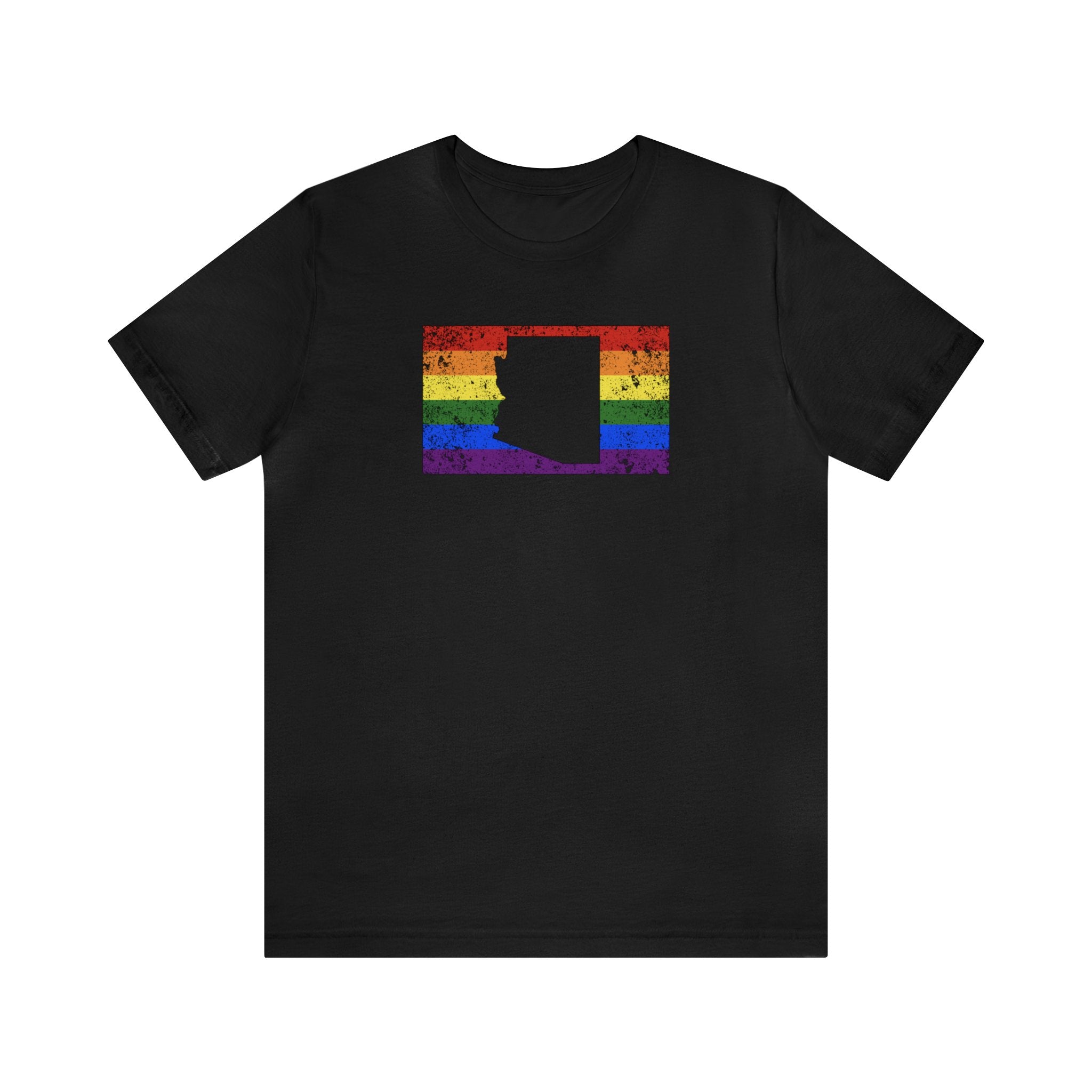 Arizona Pride Flag Tee: Rainbow LGBTQ+ State Silhouette Distressed Shirt
