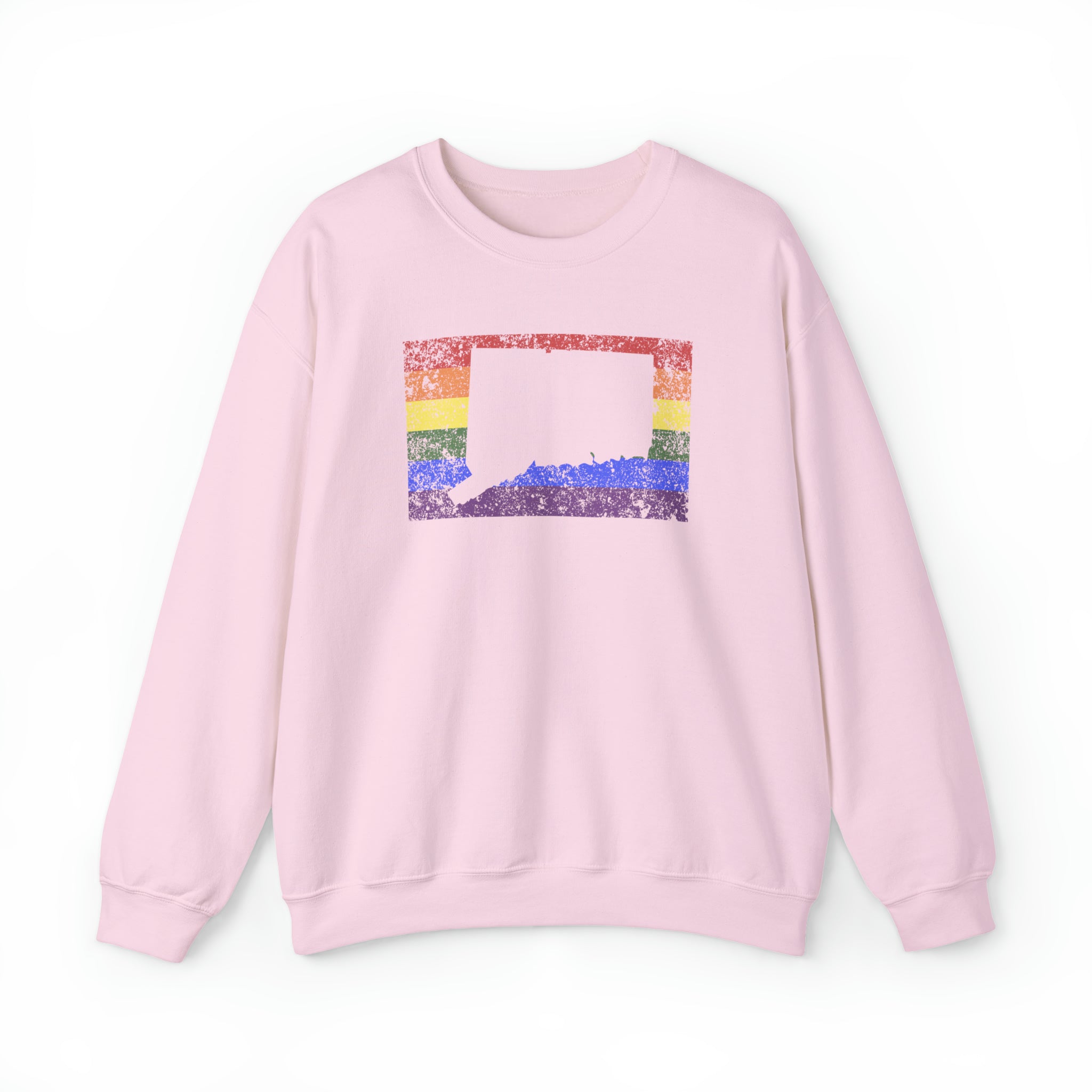 Connecticut Pride Flag Sweater: Rainbow LGBTQ+ State Silhouette Distressed Sweatshirt