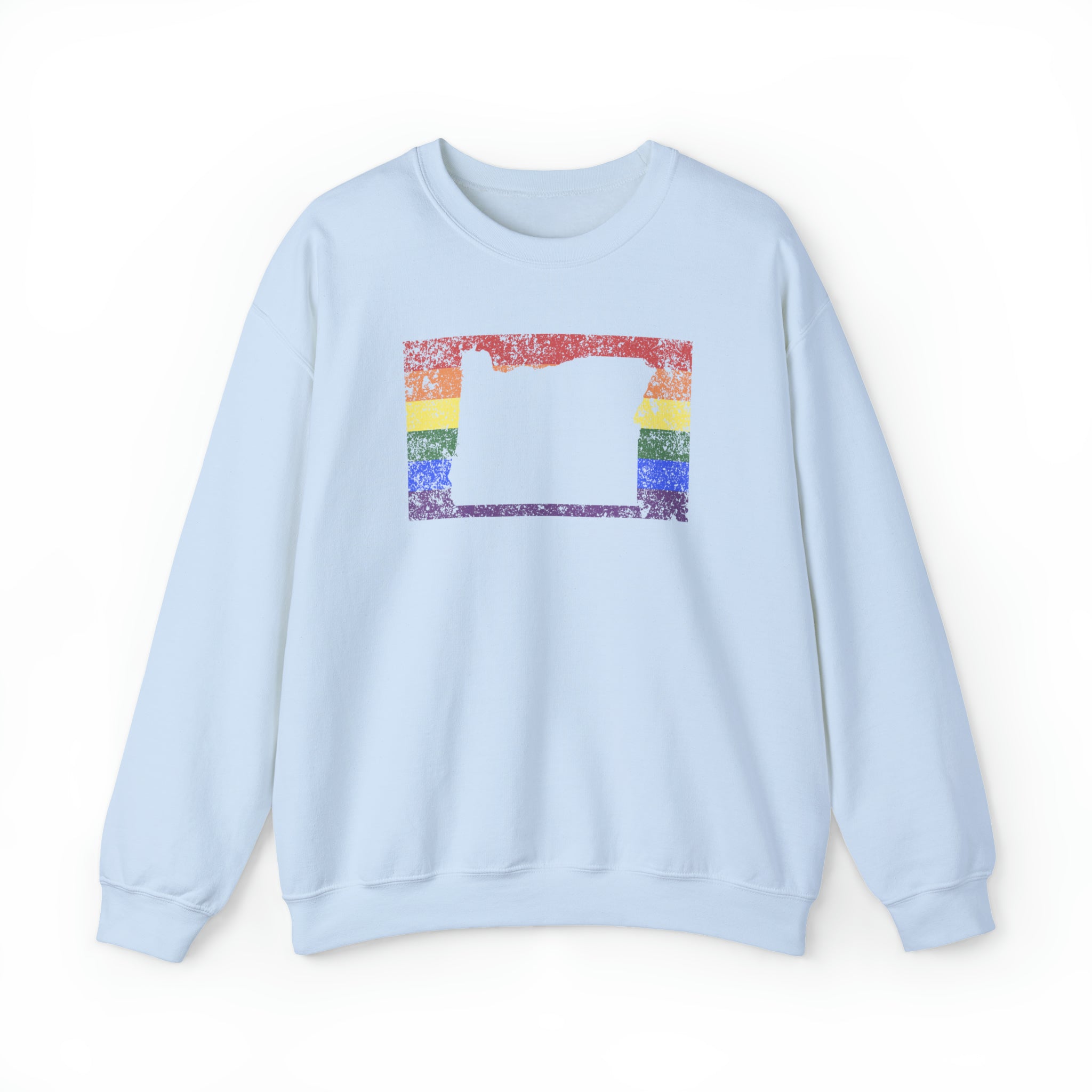 Oregon Pride Flag Sweater: Rainbow LGBTQ+ State Silhouette Distressed Sweatshirt