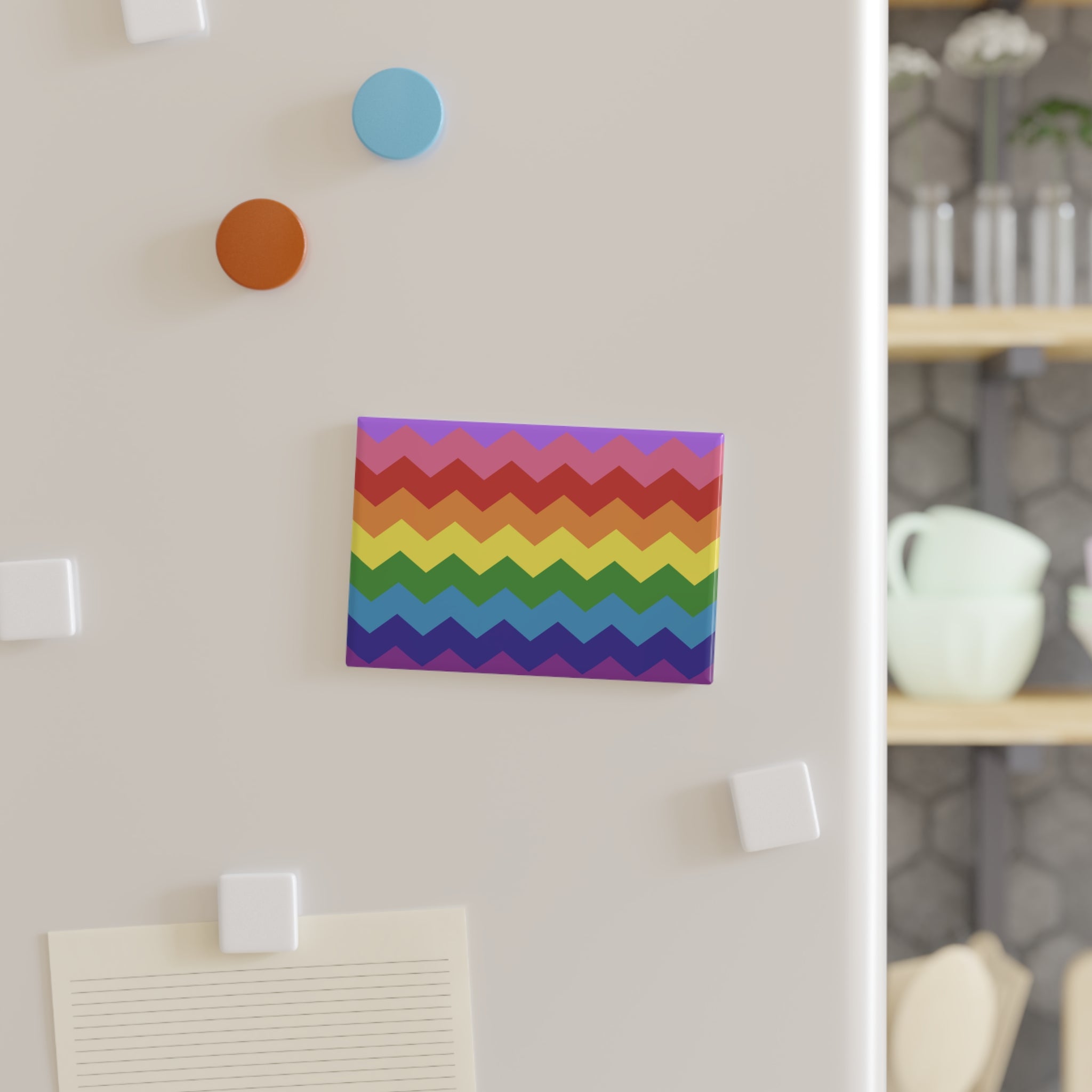 Gilbert Baker Pride Flag Magnet: Wavey Rectangle Button for Fridge