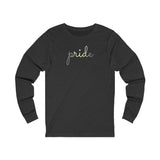 Demigender Pride Long Sleeve T-Shirt: Flowing Cursive 'Pride' in Gradient Hues