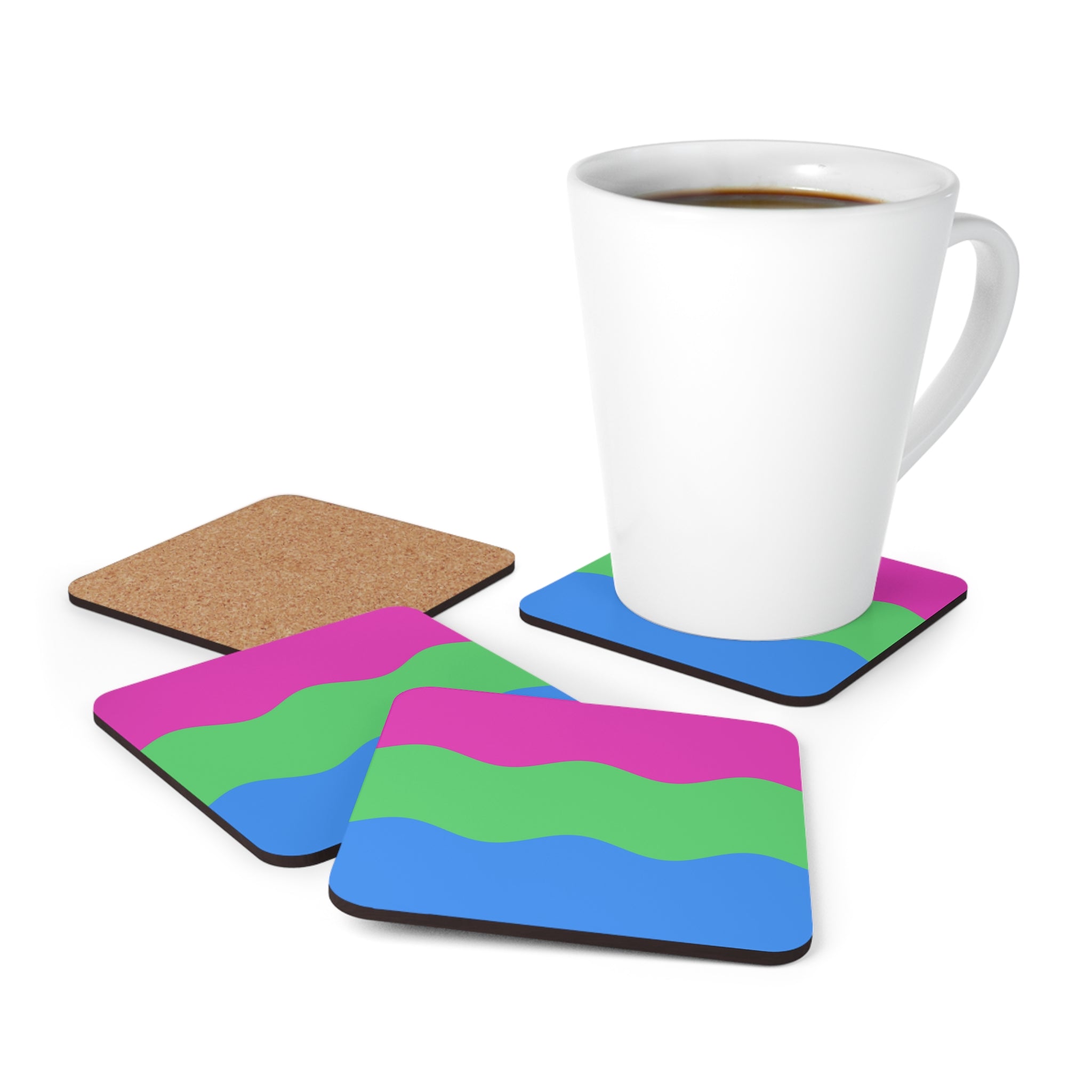 Polysexual Flag Coaster Set: 4 Corkwood Ripple Drink Coasters
