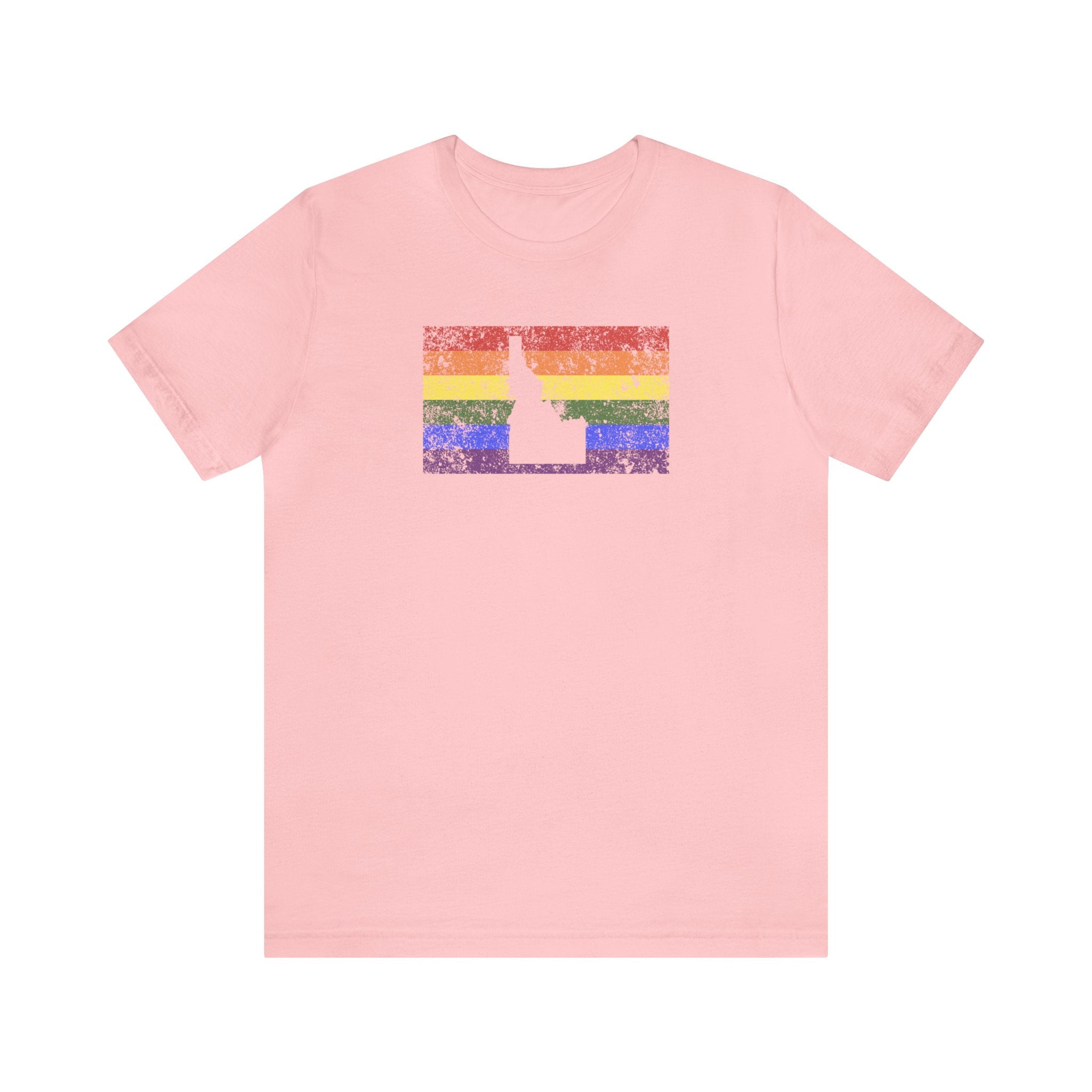 Idaho Pride Flag Tee: Rainbow LGBTQ+ State Silhouette Distressed Shirt