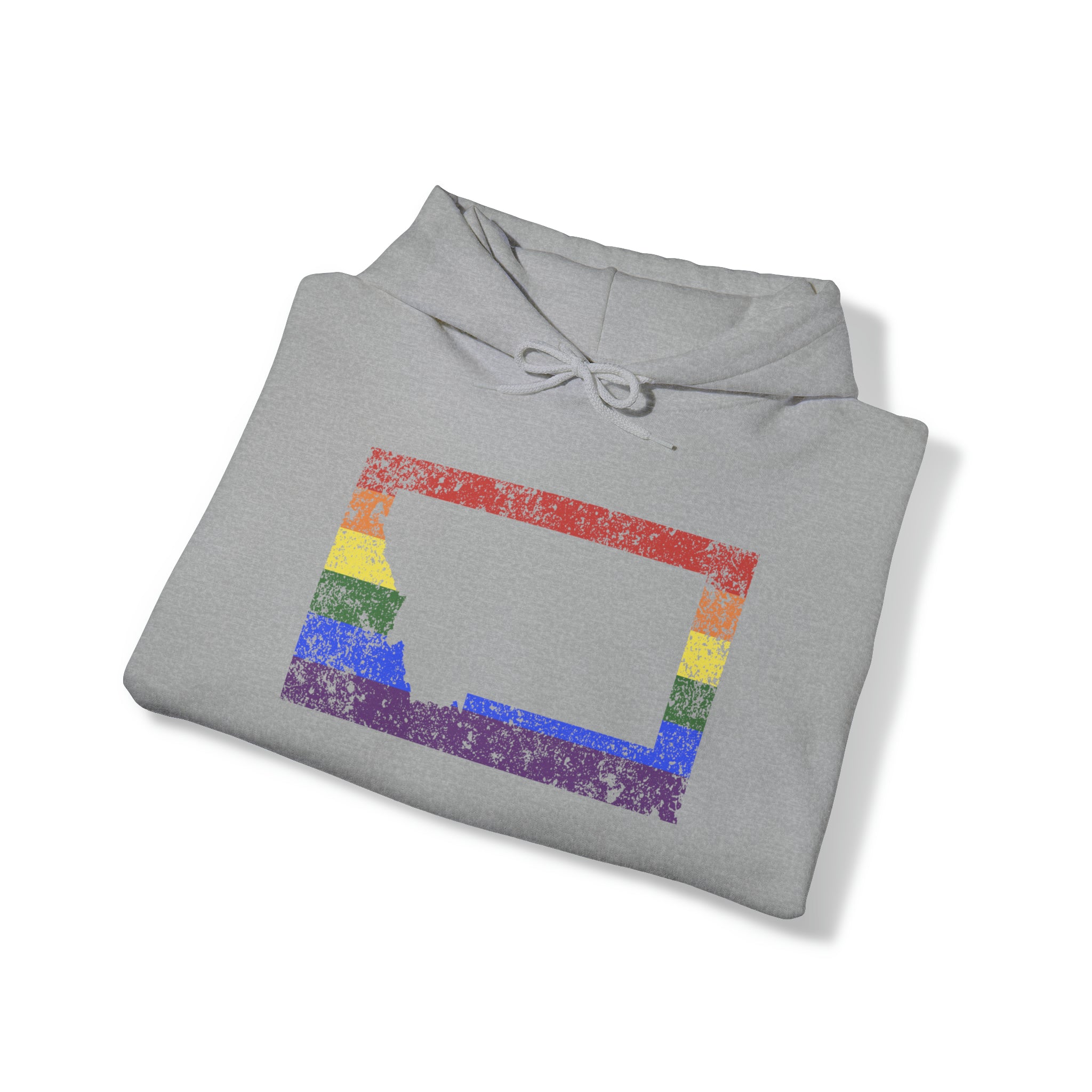 Montana Pride Flag Hoodie: Rainbow LGBTQ+ State Silhouette Distressed Hooded Sweatshirt