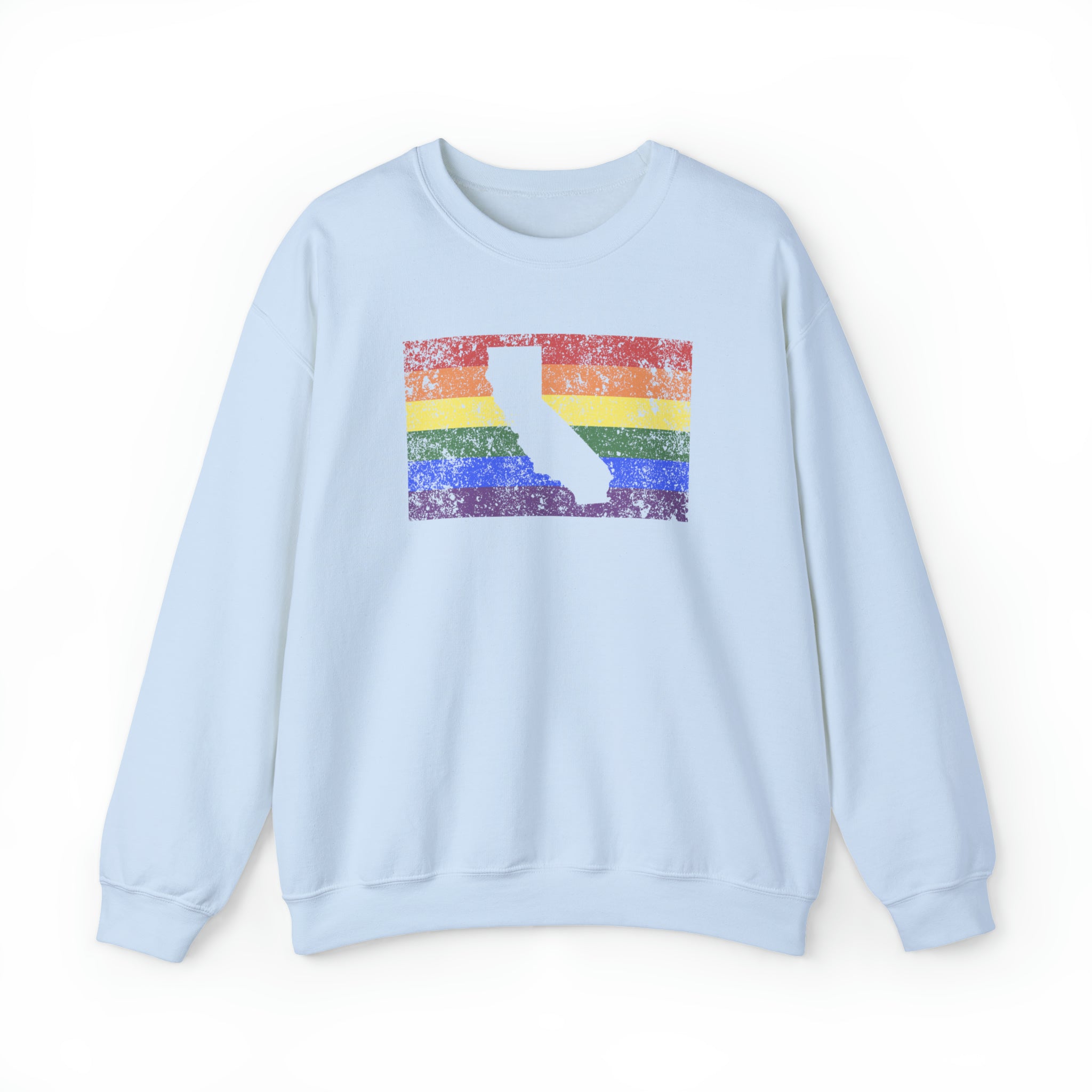 California Pride Flag Sweater: Rainbow LGBTQ+ State Silhouette Distressed Sweatshirt