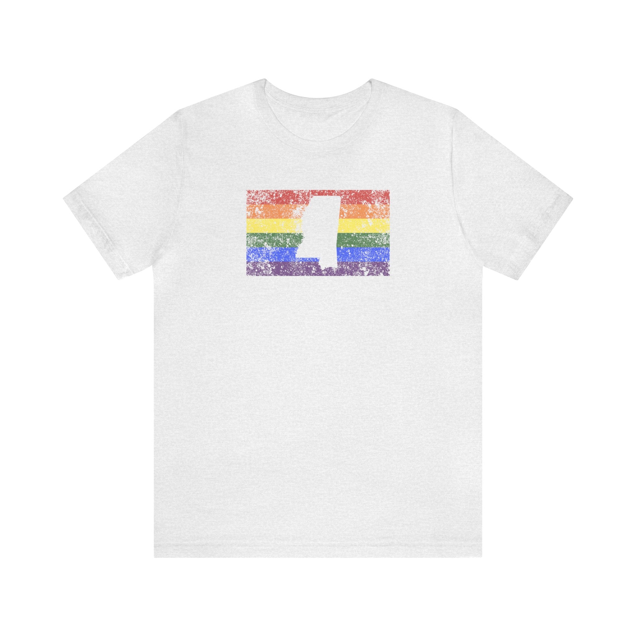Mississippi Pride Flag Tee: Rainbow LGBTQ+ State Silhouette Distressed Shirt