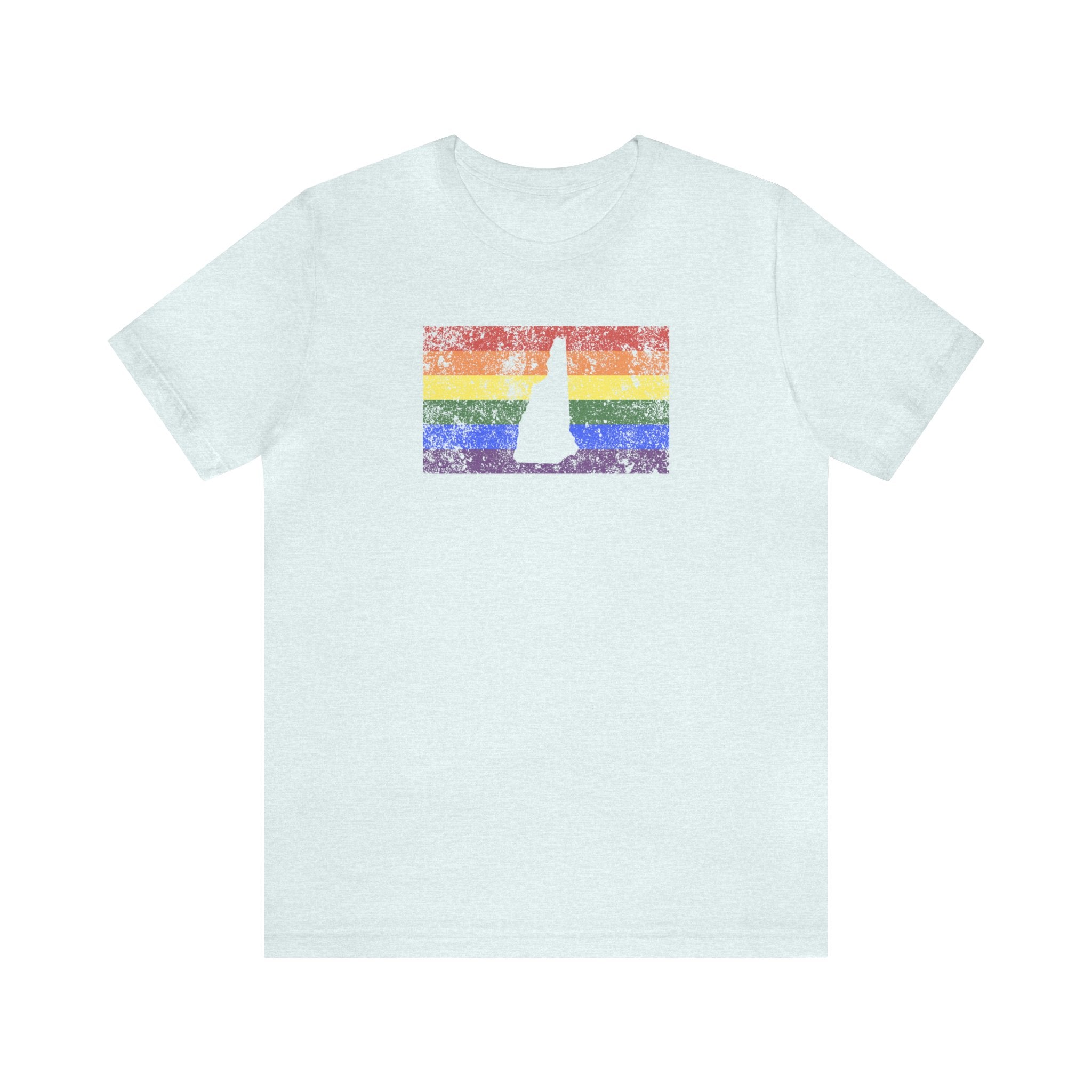 New Hampshire Pride Flag Tee: Rainbow LGBTQ+ State Silhouette Distressed Shirt