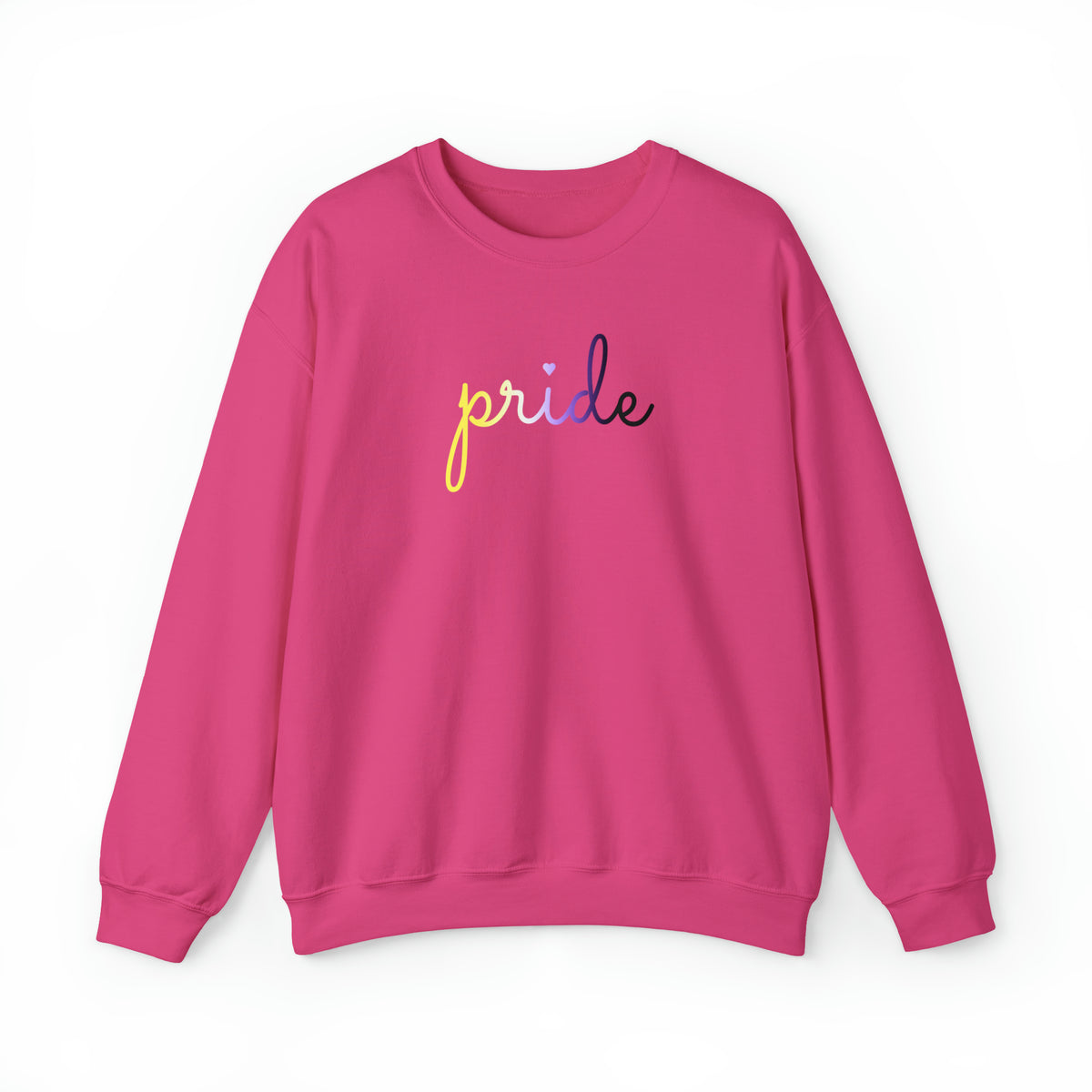 Nonbinary Pride Sweater: Flowing Cursive 'Pride' in Gradient Hues