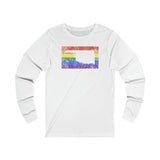 Oklahoma Pride Flag Long Sleeve Tee: Rainbow LGBTQ+ State Silhouette Distressed Long Sleeve T-Shirt