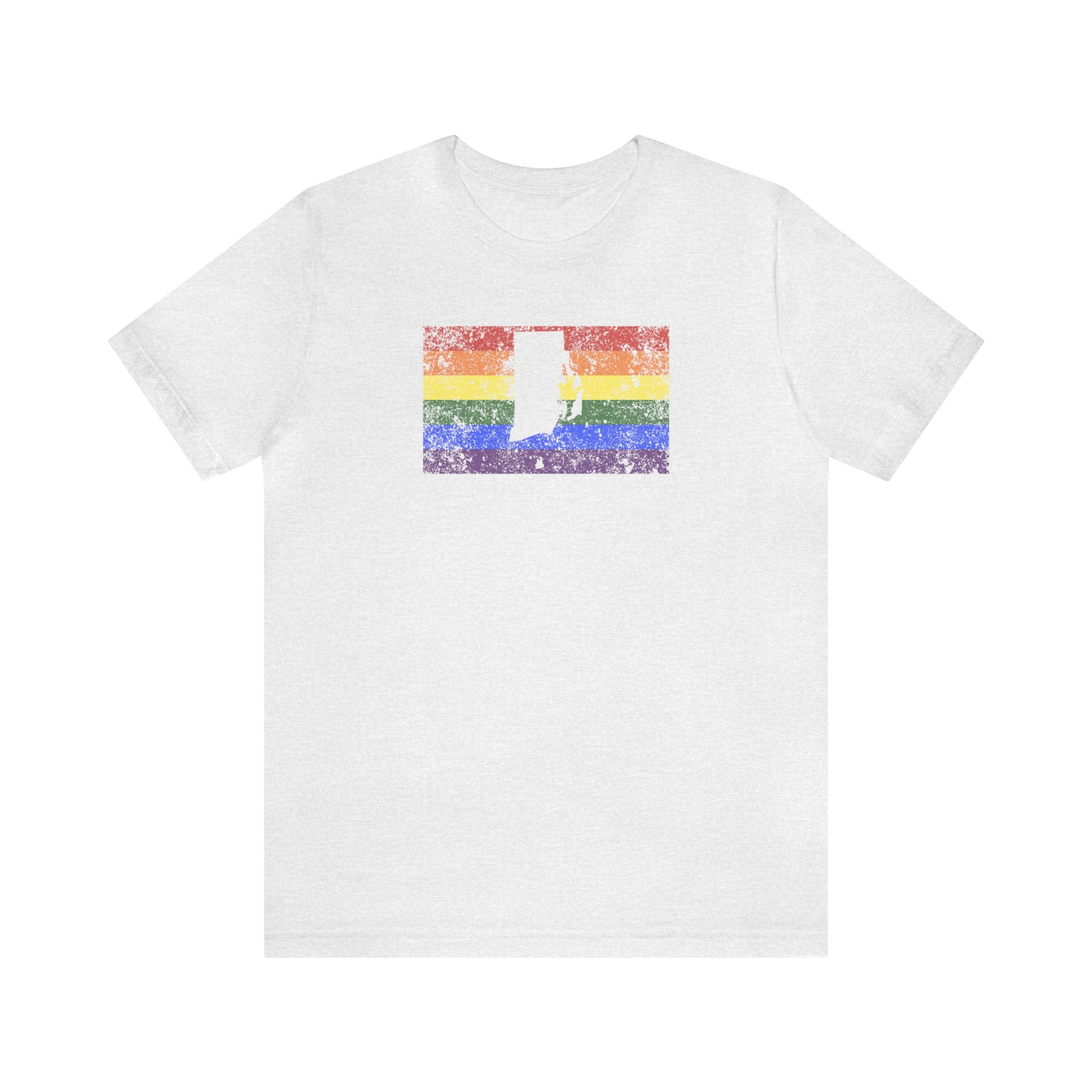 Rhode Island Pride Flag Tee: Rainbow LGBTQ+ State Silhouette Distressed Shirt