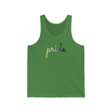 Nonbinary Pride Tank-Top: Flowing Cursive 'Pride' in Gradient Hues