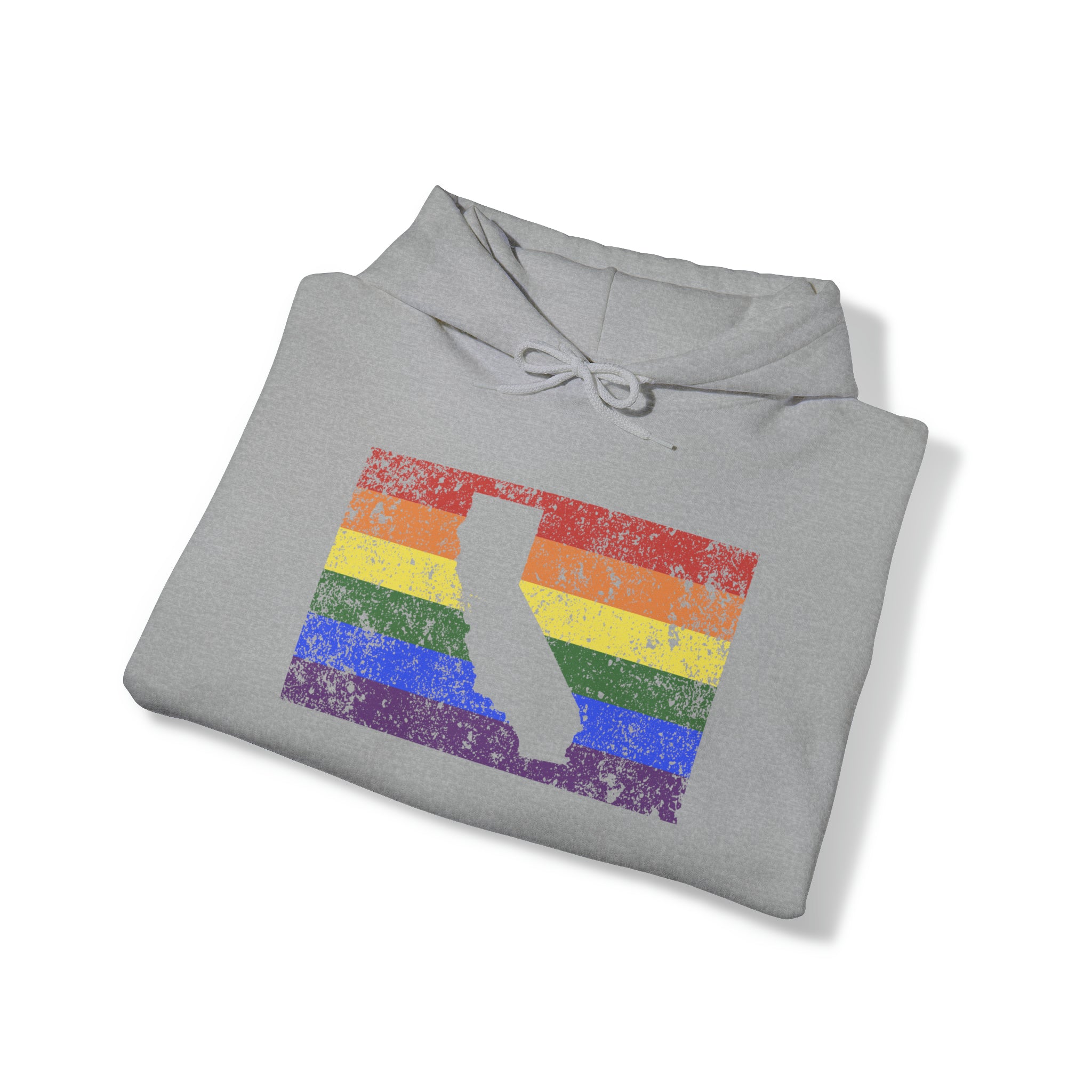 California Pride Flag Hoodie: Rainbow LGBTQ+ State Silhouette Distressed Hooded Sweatshirt