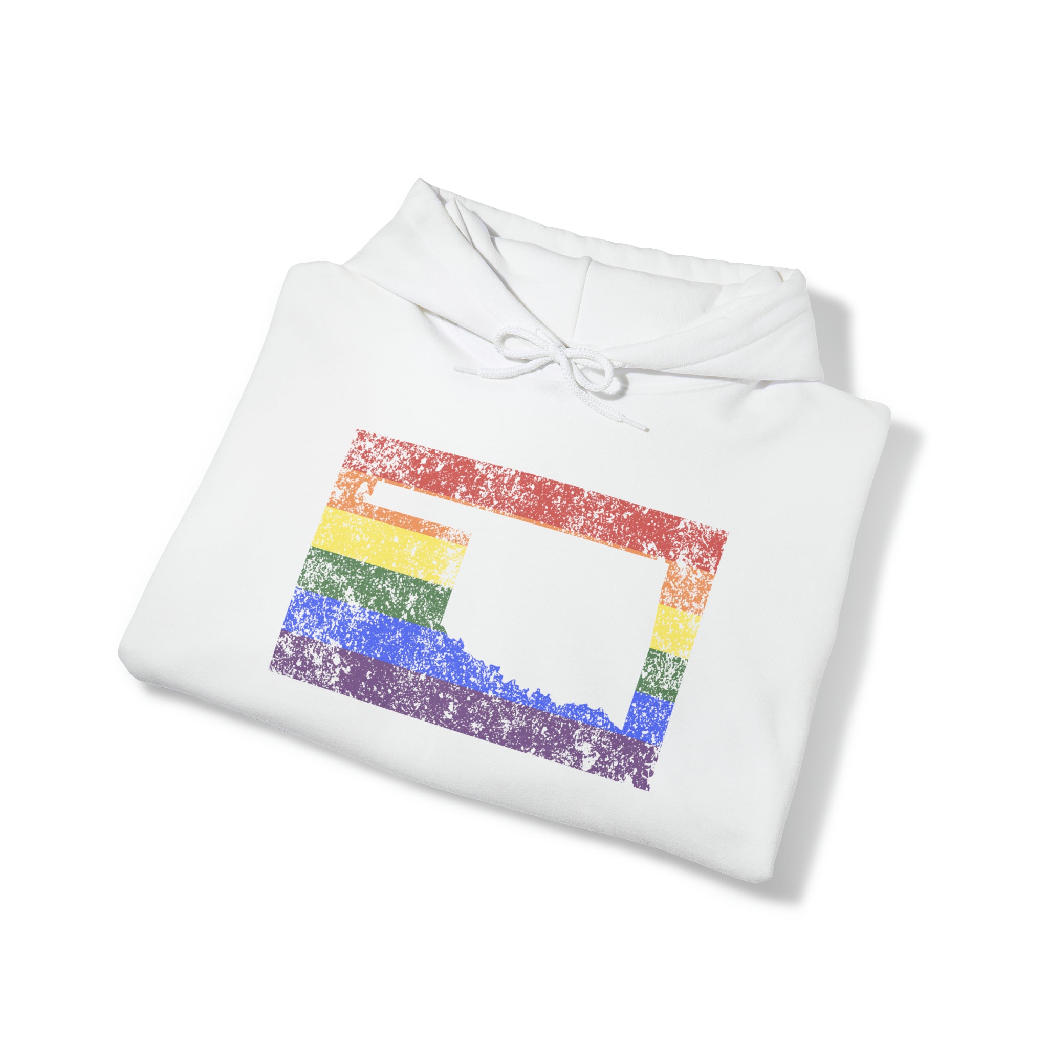 Oklahoma Pride Flag Hoodie: Rainbow LGBTQ+ State Silhouette Distressed Hooded Sweatshirt