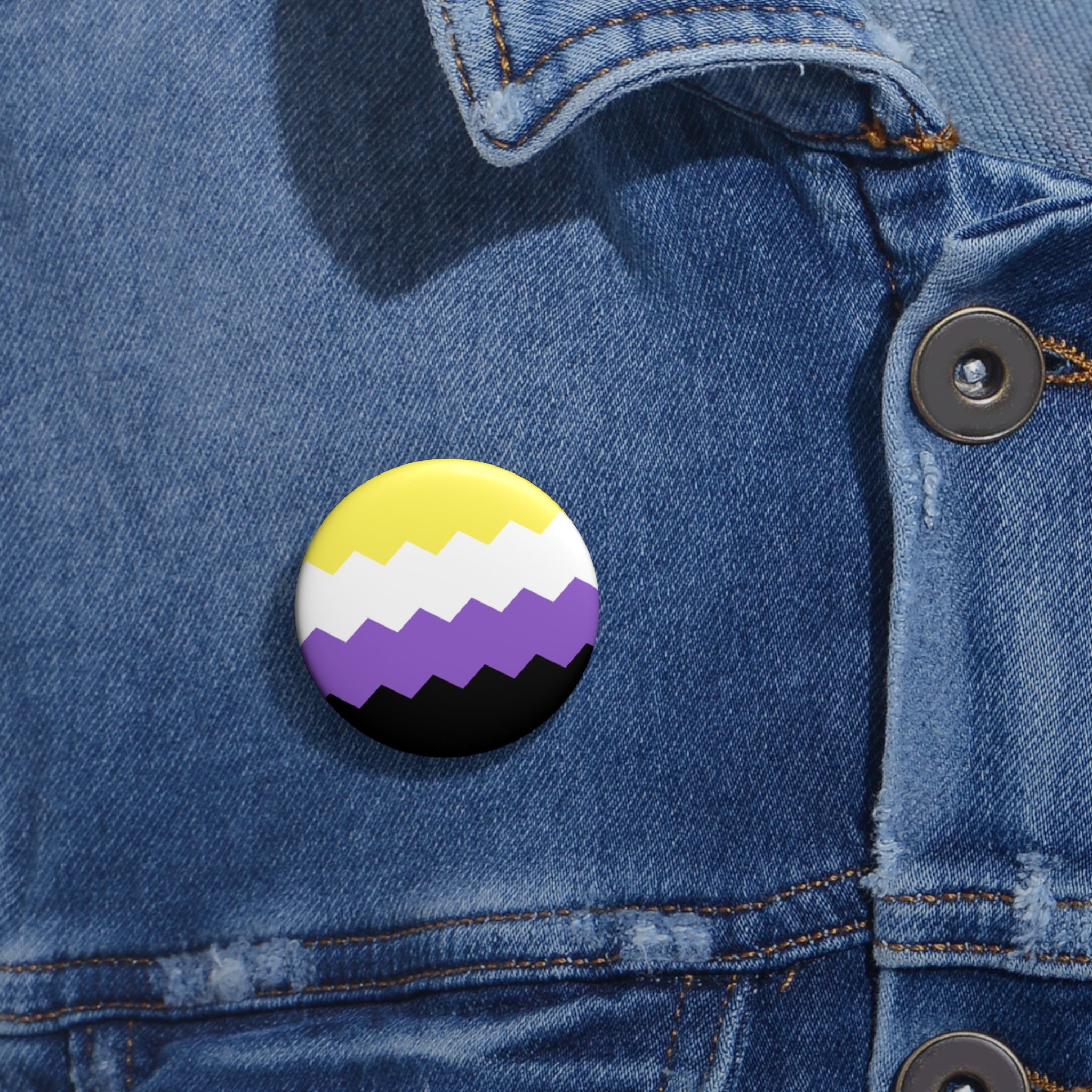 Nonbinary Pride Flag Pin: Round Button with Sharp Design