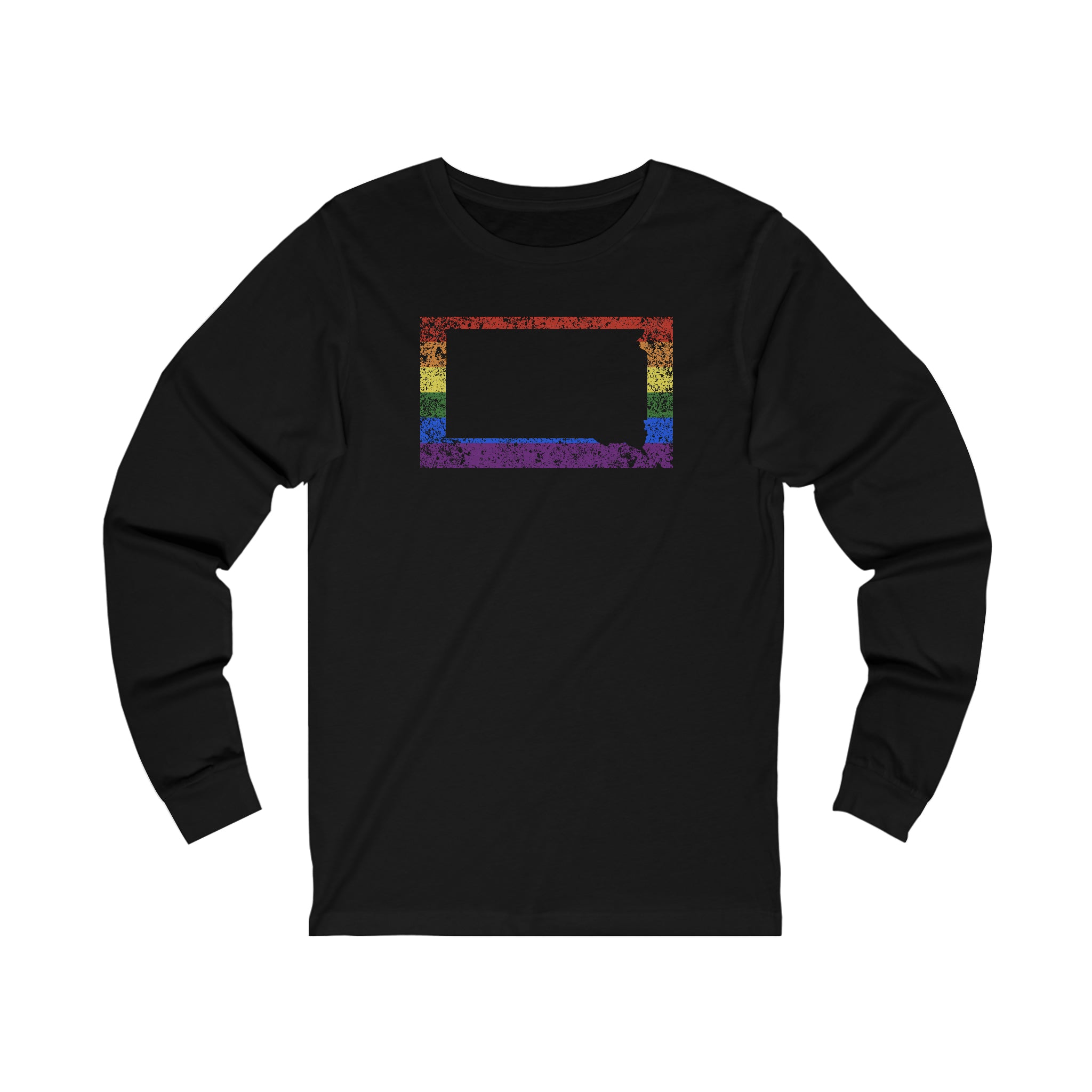 South Dakota Pride Flag Long Sleeve Tee: Rainbow LGBTQ+ State Silhouette Distressed Long Sleeve T-Shirt