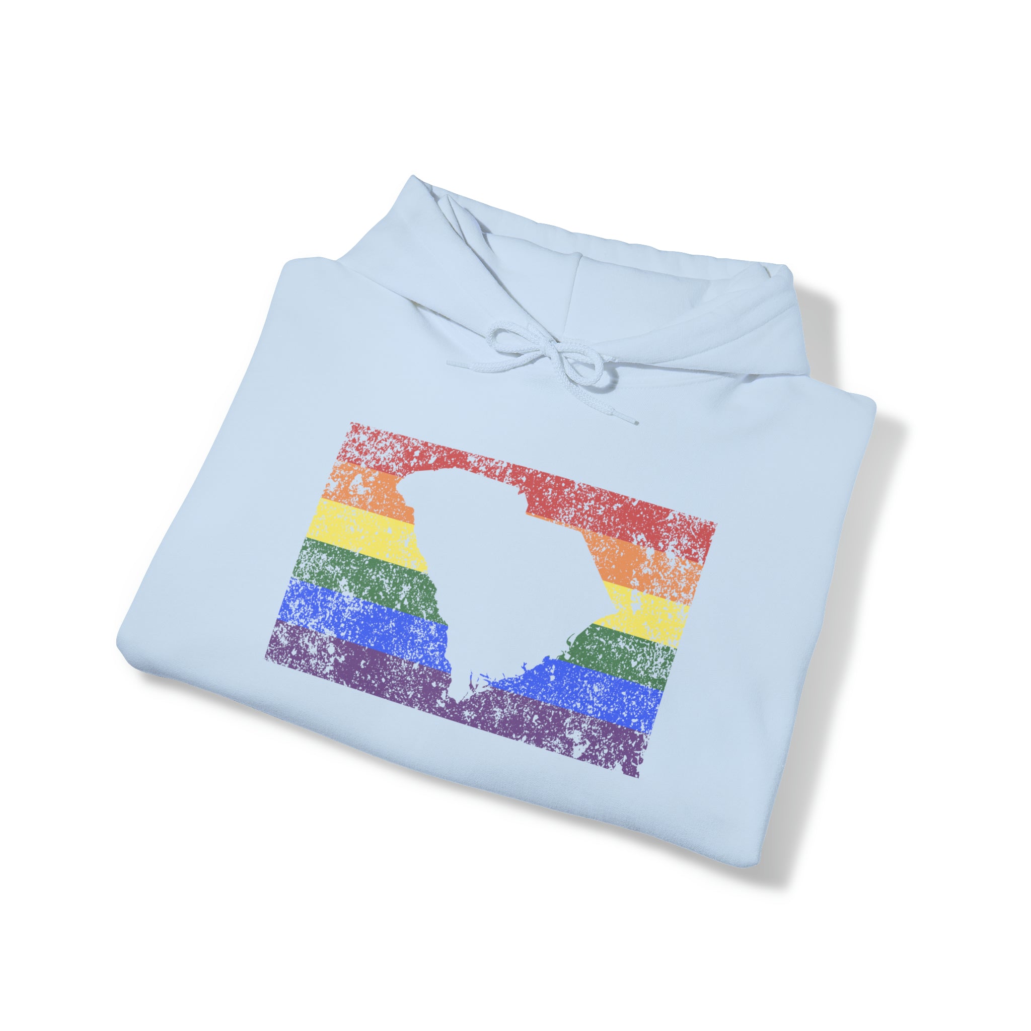 South Carolina Pride Flag Hoodie: Rainbow LGBTQ+ State Silhouette Distressed Hooded Sweatshirt