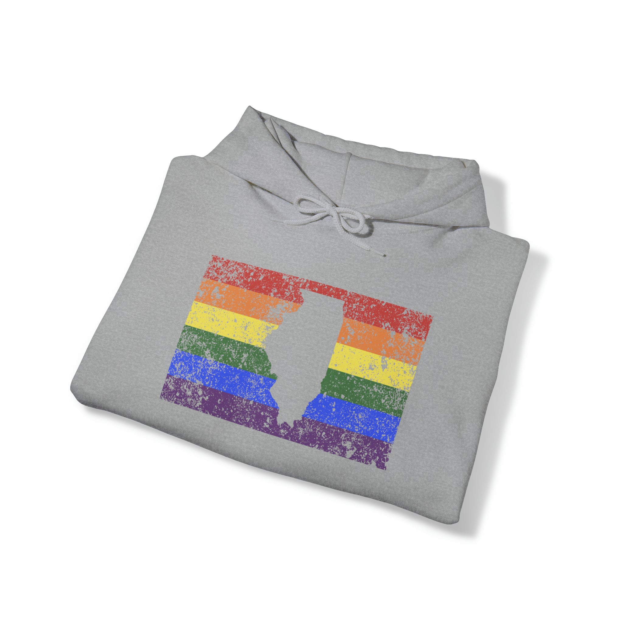 Illinois Pride Flag Hoodie: Rainbow LGBTQ+ State Silhouette Distressed Hooded Sweatshirt