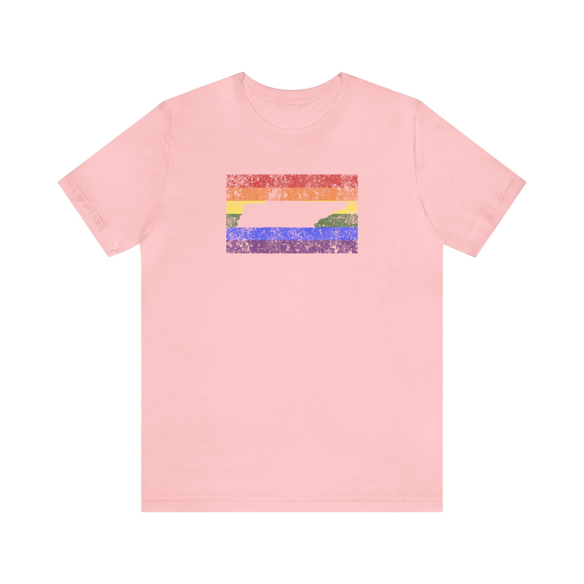 Tennessee Pride Flag Tee: Rainbow LGBTQ+ State Silhouette Distressed Shirt
