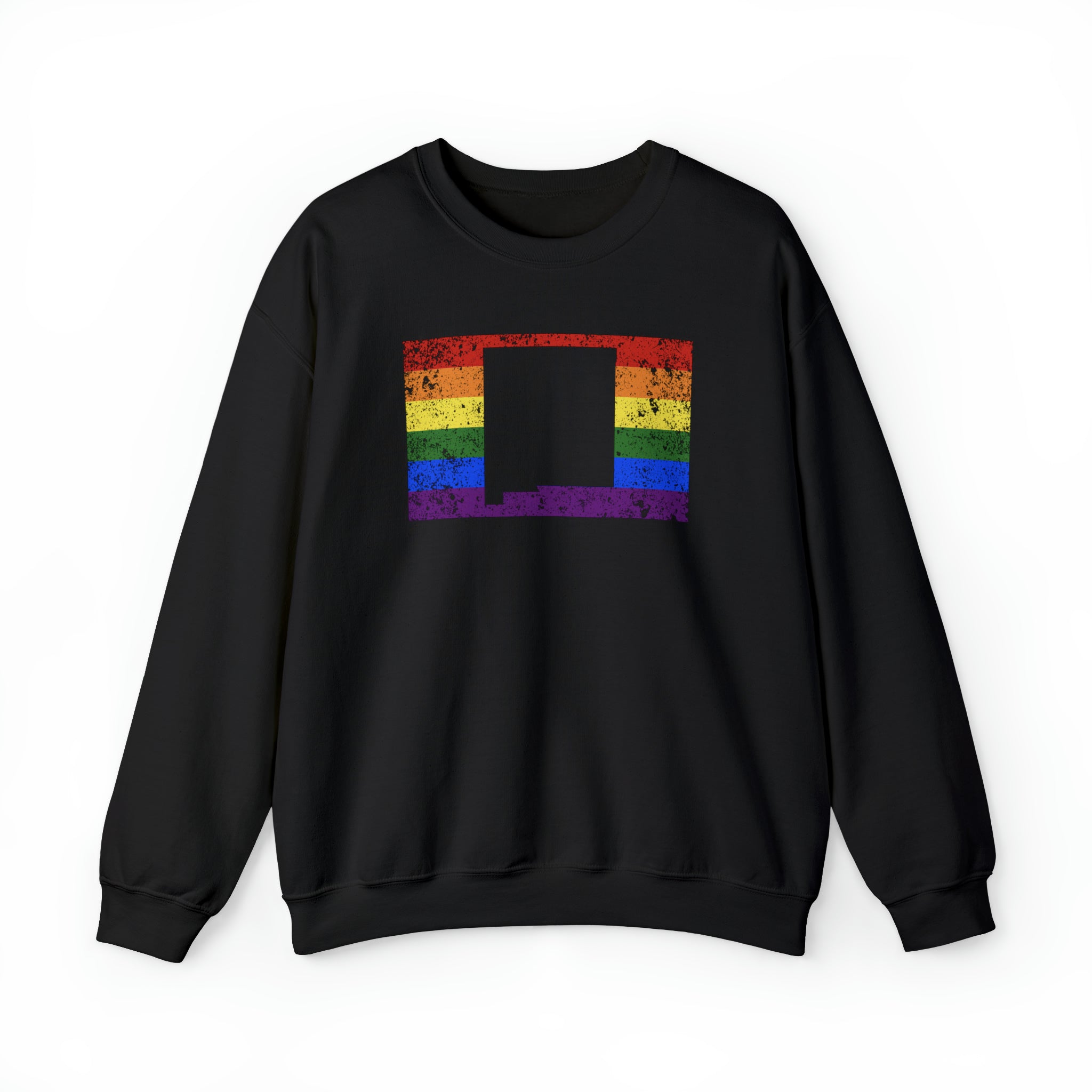 New Mexico Pride Flag Sweater: Rainbow LGBTQ+ State Silhouette Distressed Sweatshirt