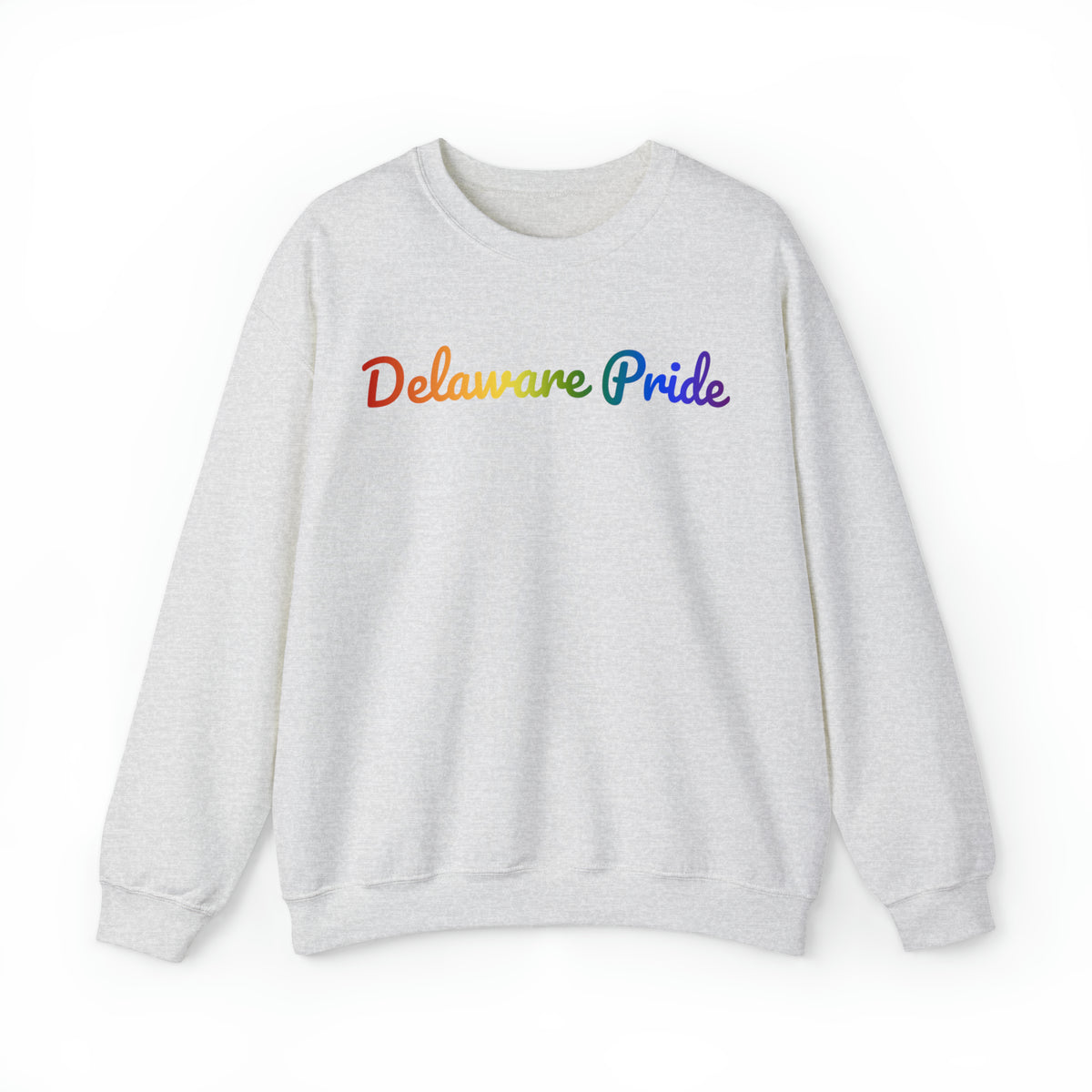 Delaware Pride Sweatshirt: Flowing Cursive Design with LGBTQ+ Gradient