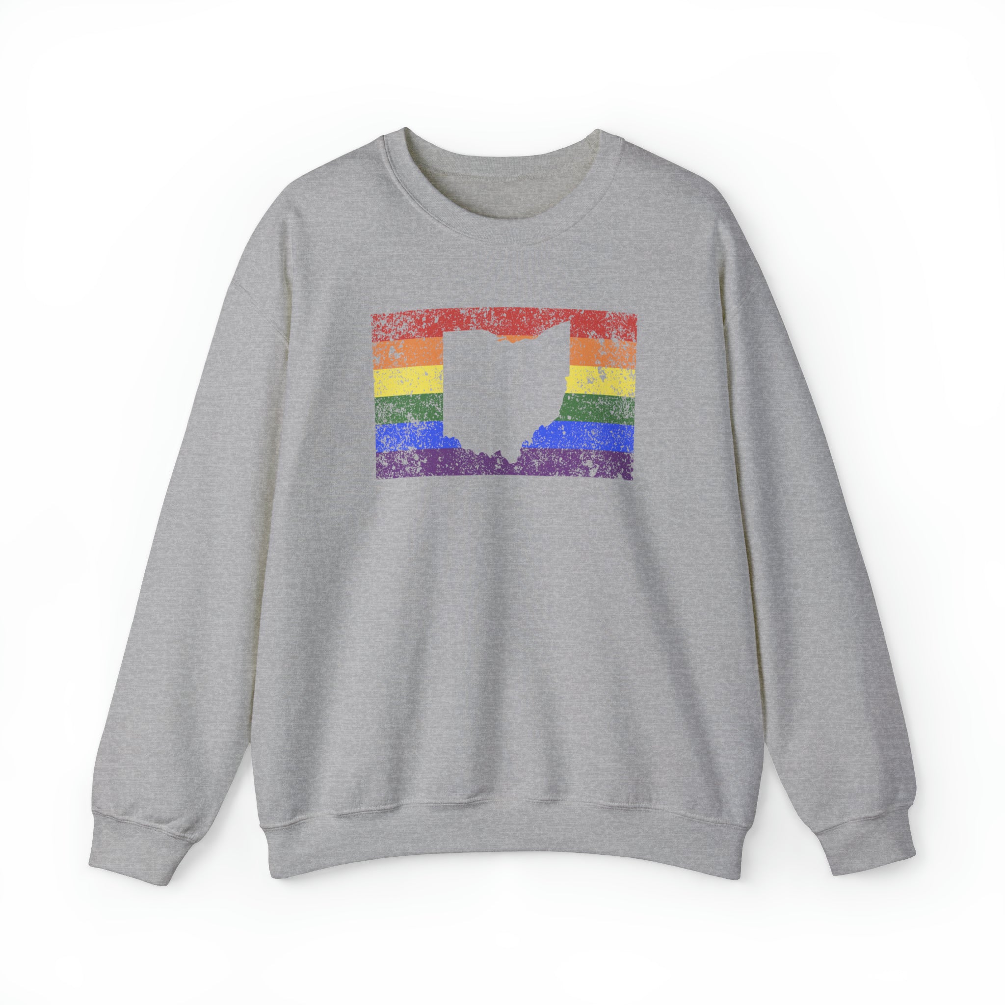 Ohio Pride Flag Sweater: Rainbow LGBTQ+ State Silhouette Distressed Sweatshirt