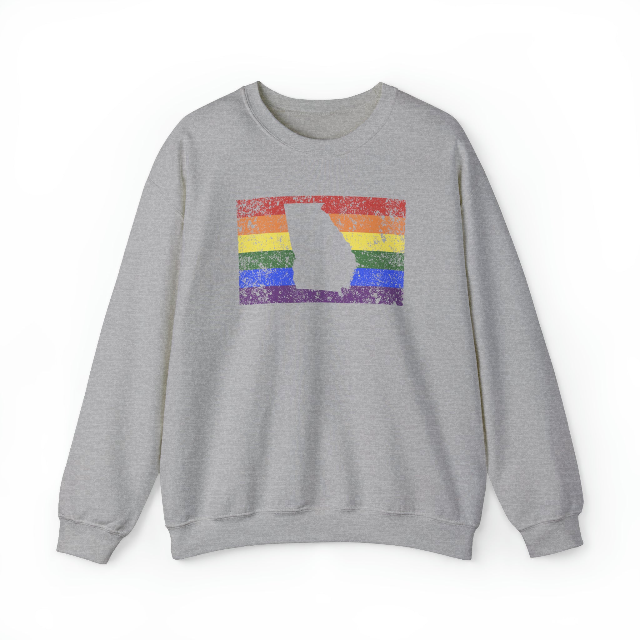 Georgia Pride Flag Sweater: Rainbow LGBTQ+ State Silhouette Distressed Sweatshirt