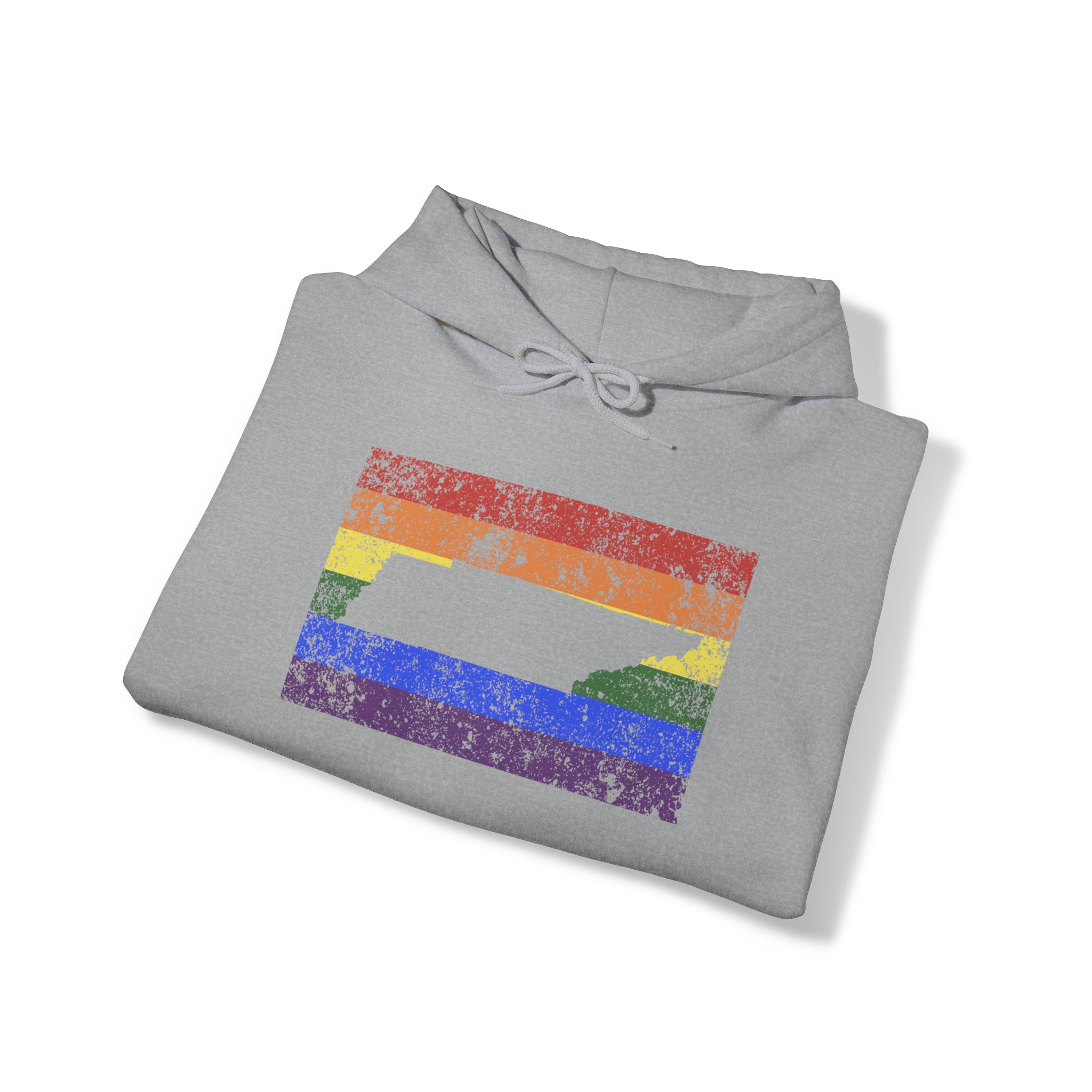 Tennessee Pride Flag Hoodie: Rainbow LGBTQ+ State Silhouette Distressed Hooded Sweatshirt