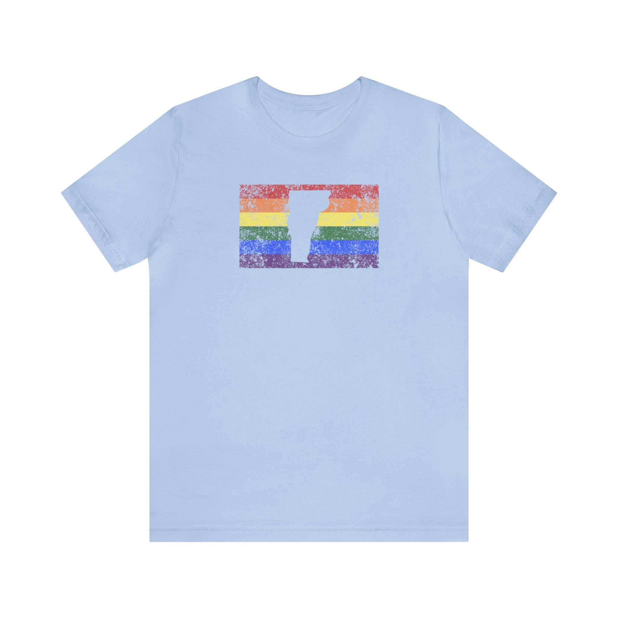 Vermont Pride Flag Tee: Rainbow LGBTQ+ State Silhouette Distressed Shirt