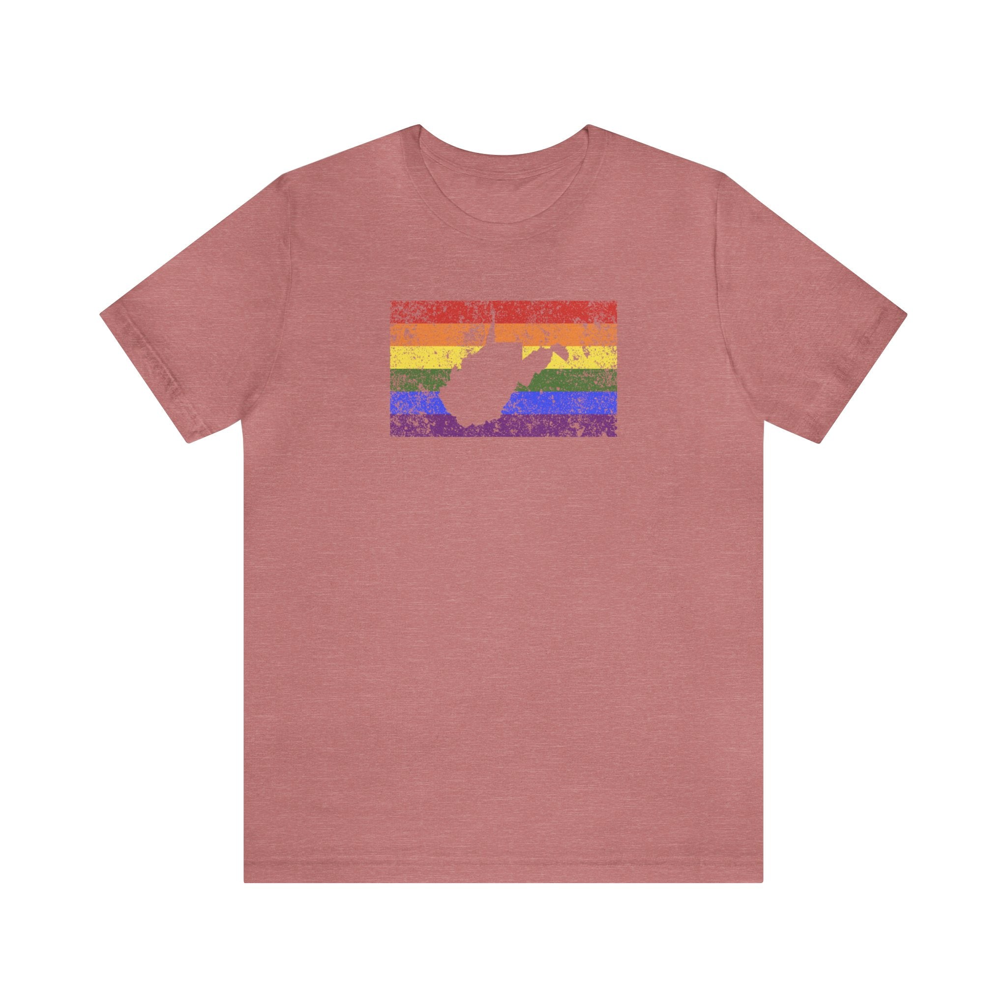 West Virginia Pride Flag Tee: Rainbow LGBTQ+ State Silhouette Distressed Shirt