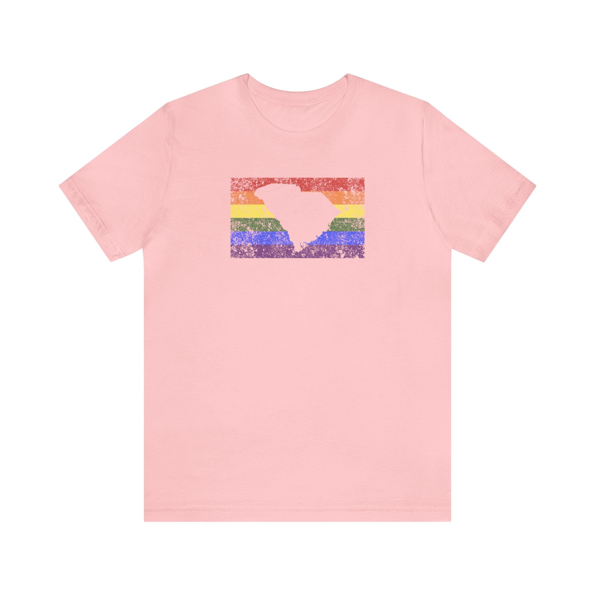 South Carolina Pride Flag Tee: Rainbow LGBTQ+ State Silhouette Distressed Shirt