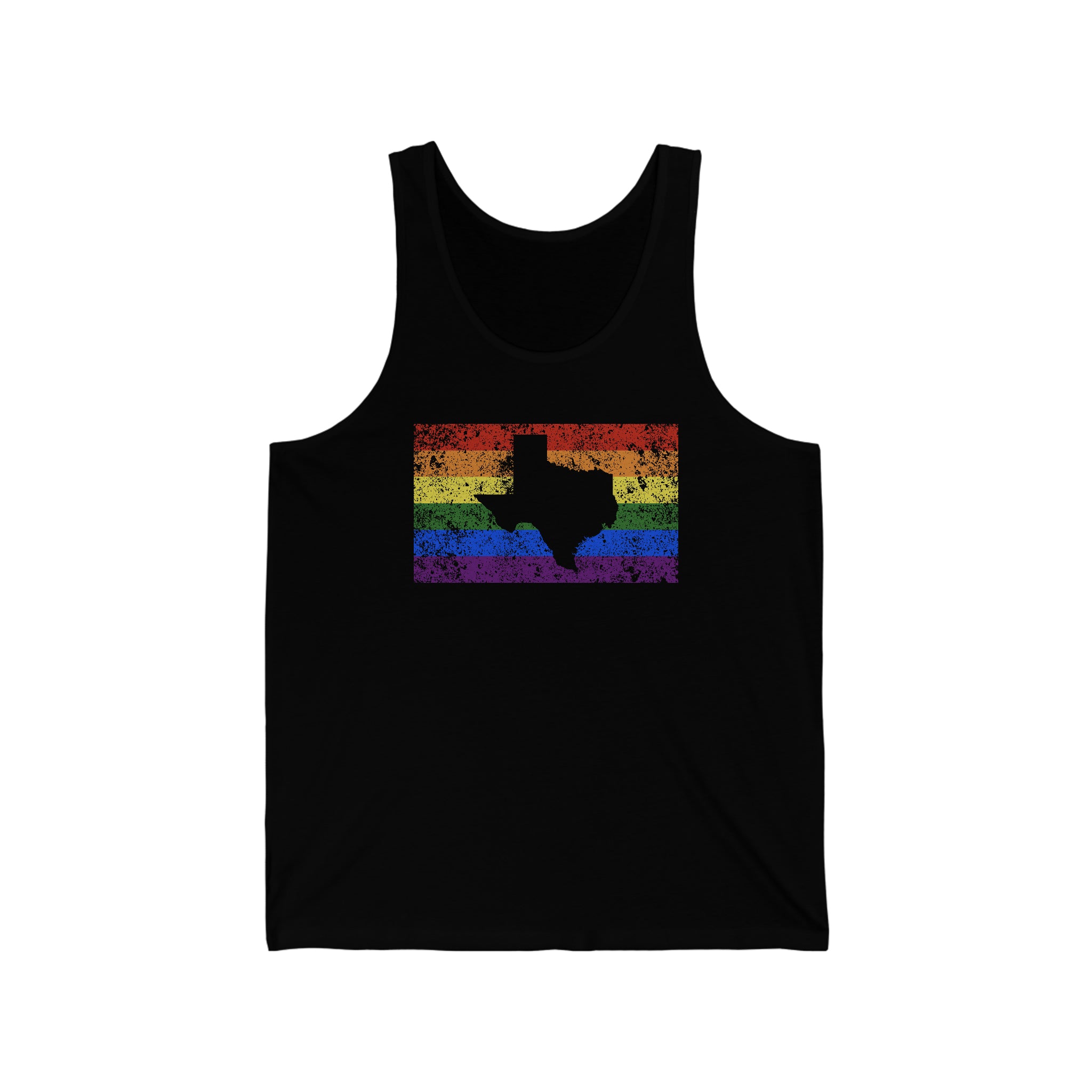 Texas Pride Flag Tank: Rainbow LGBTQ+ State Silhouette Distressed Tank-Top