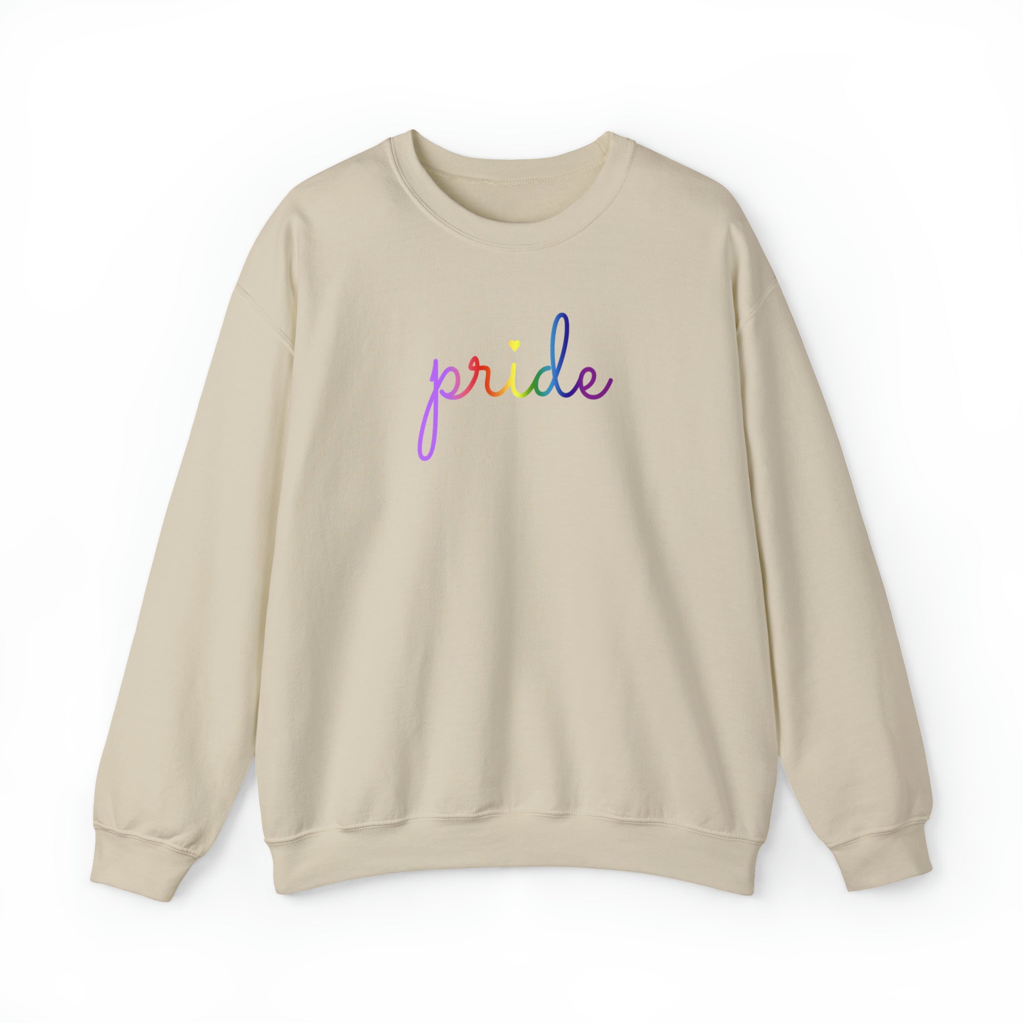 Gilbert Baker Pride Flag Sweater: Flowing Cursive 'Pride' in Gradient Hues