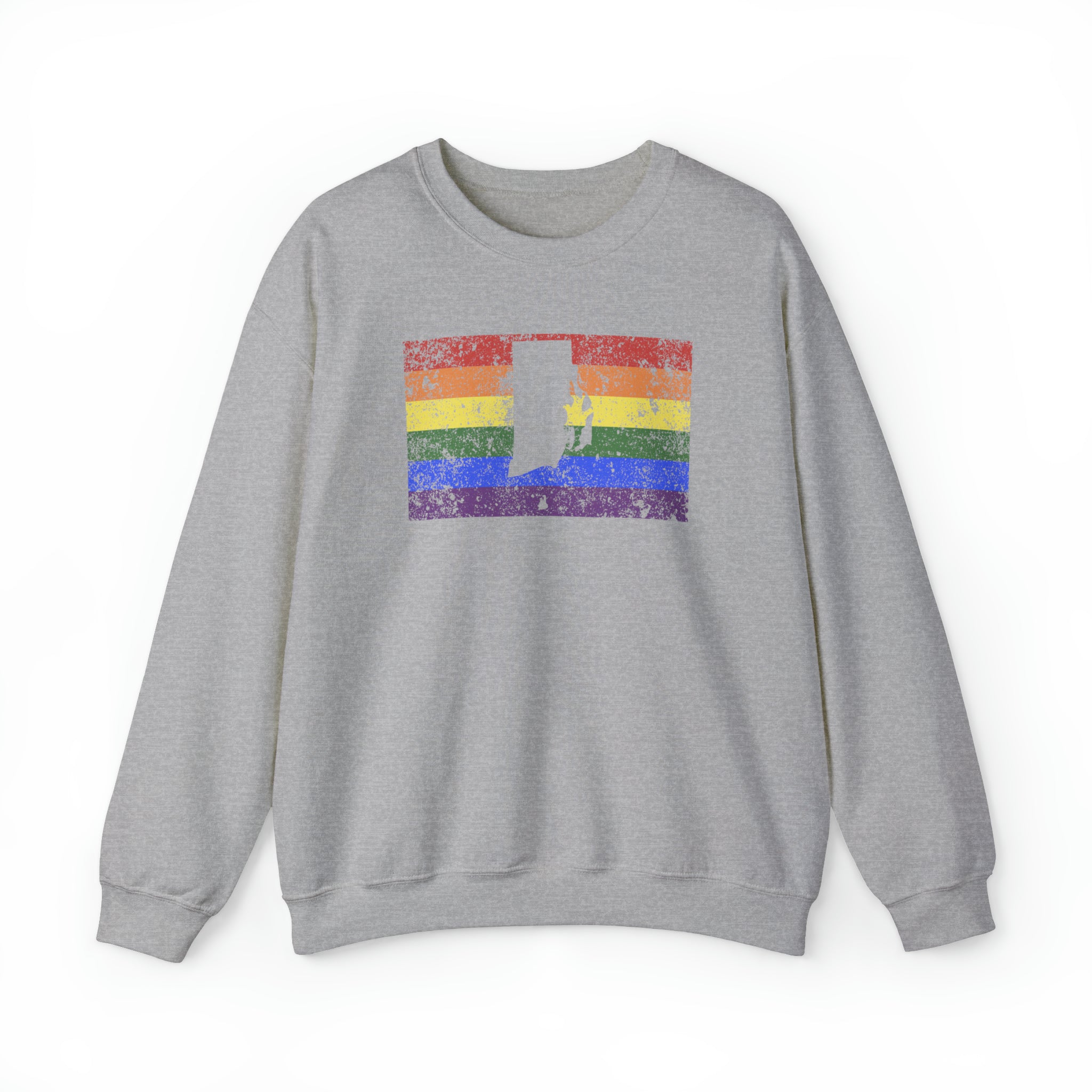Rhode Island Pride Flag Sweater: Rainbow LGBTQ+ State Silhouette Distressed Sweatshirt