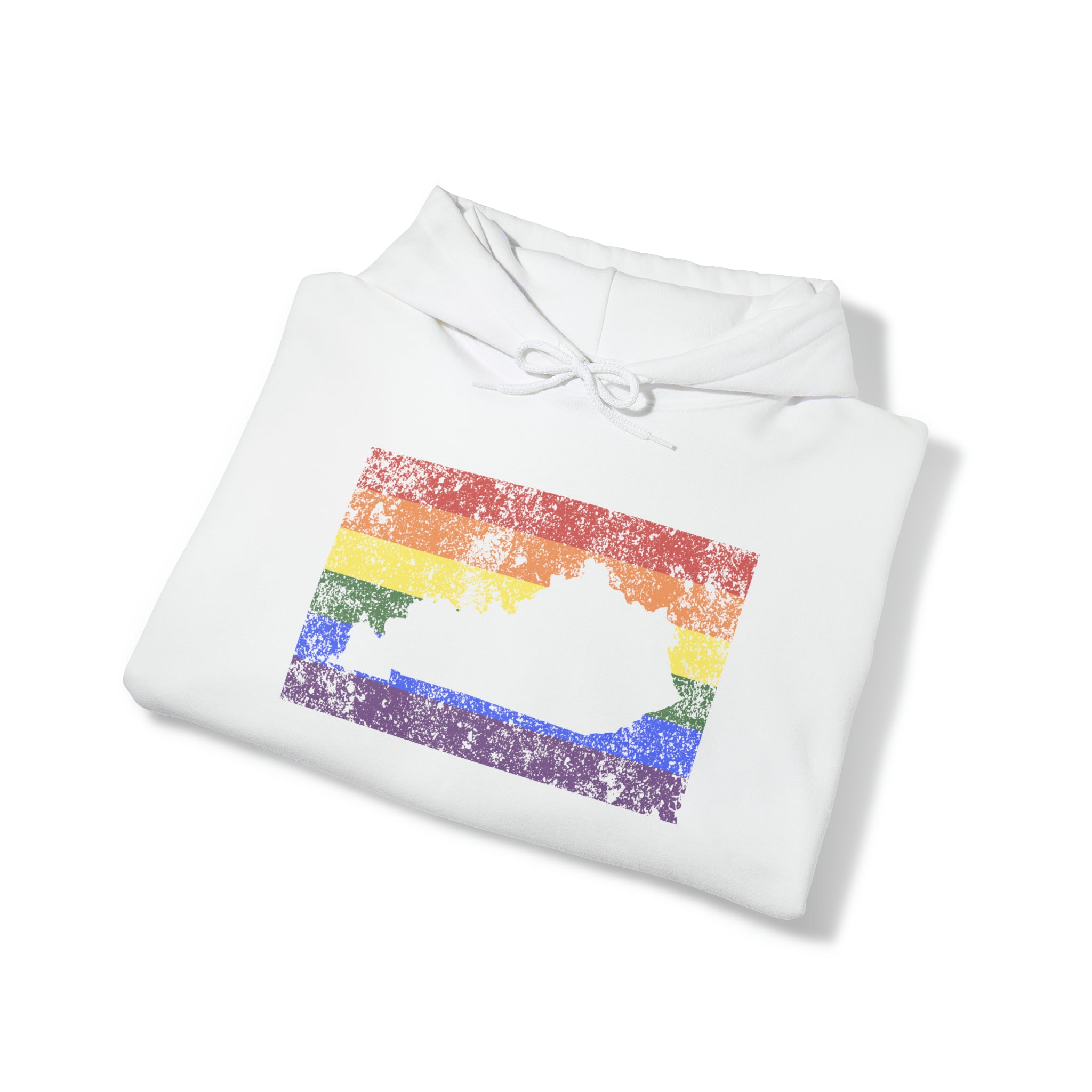 Kentucky Pride Flag Hoodie: Rainbow LGBTQ+ State Silhouette Distressed Hooded Sweatshirt