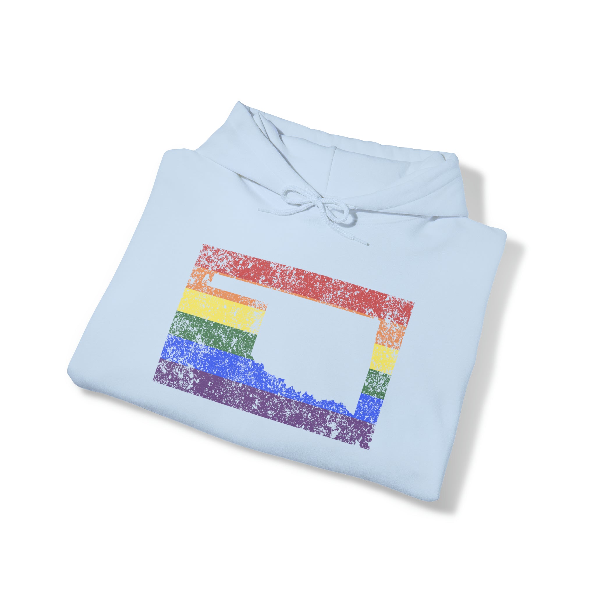 Oklahoma Pride Flag Hoodie: Rainbow LGBTQ+ State Silhouette Distressed Hooded Sweatshirt