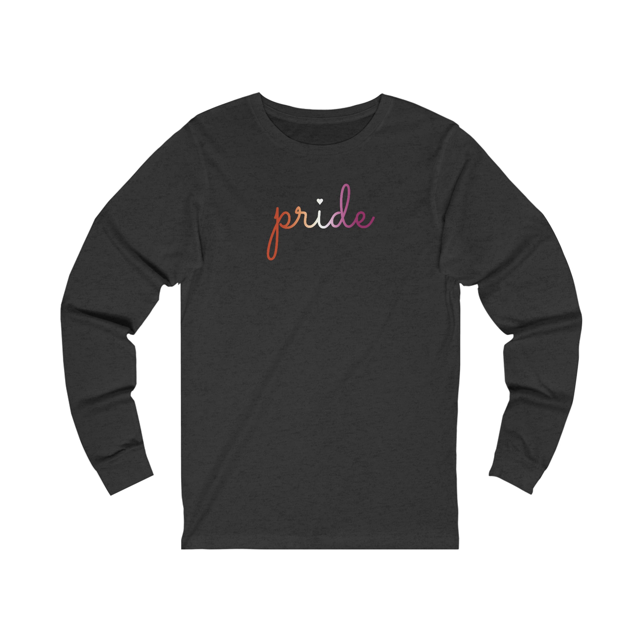 Lesbian Pride Long Sleeve T-Shirt: Flowing Cursive 'Pride' in Gradient Hues