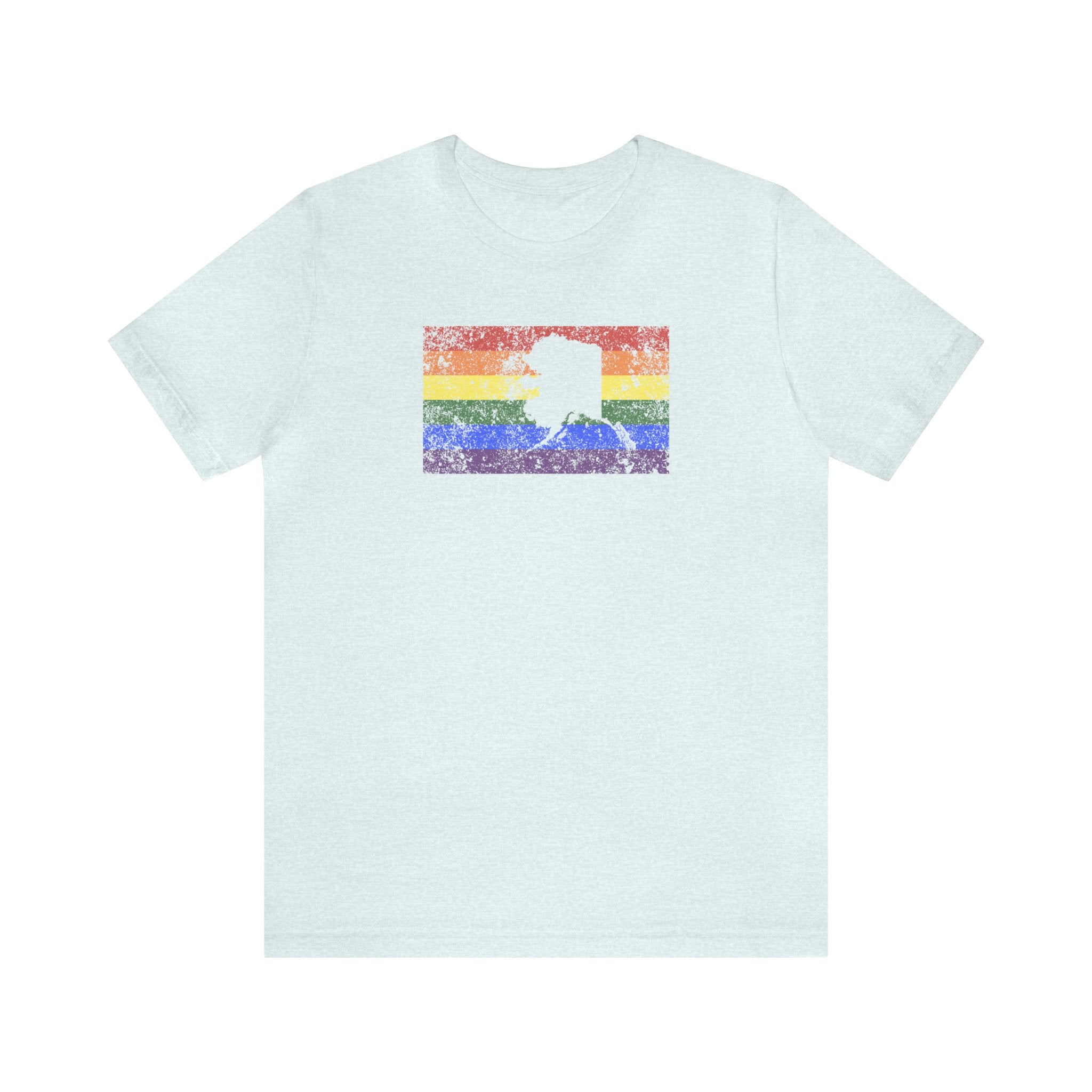 Alaska Pride Flag Tee: Rainbow LGBTQ+ State Silhouette Distressed Shirt