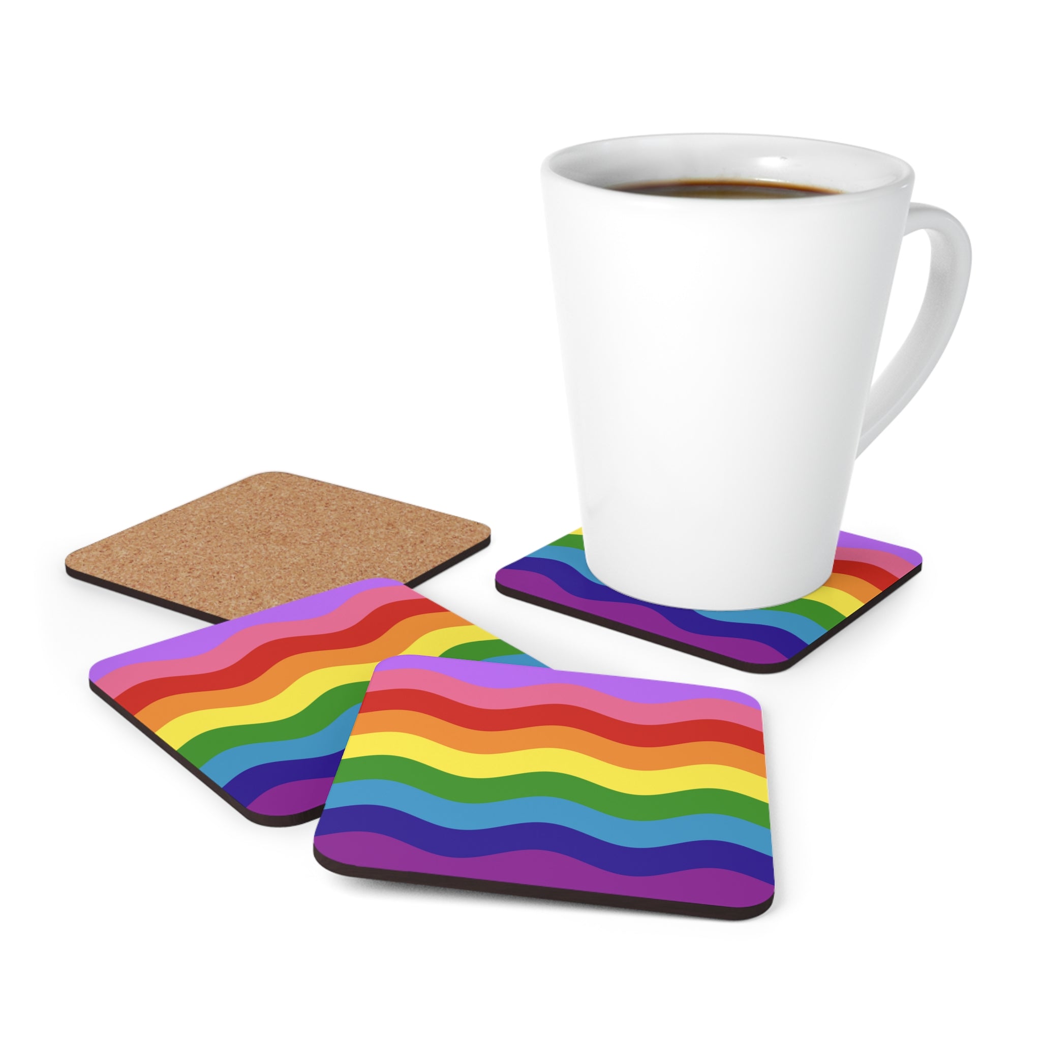 LGBTQ+ Flag Coaster Set: 4 Corkwood Ripple Drink Coasters