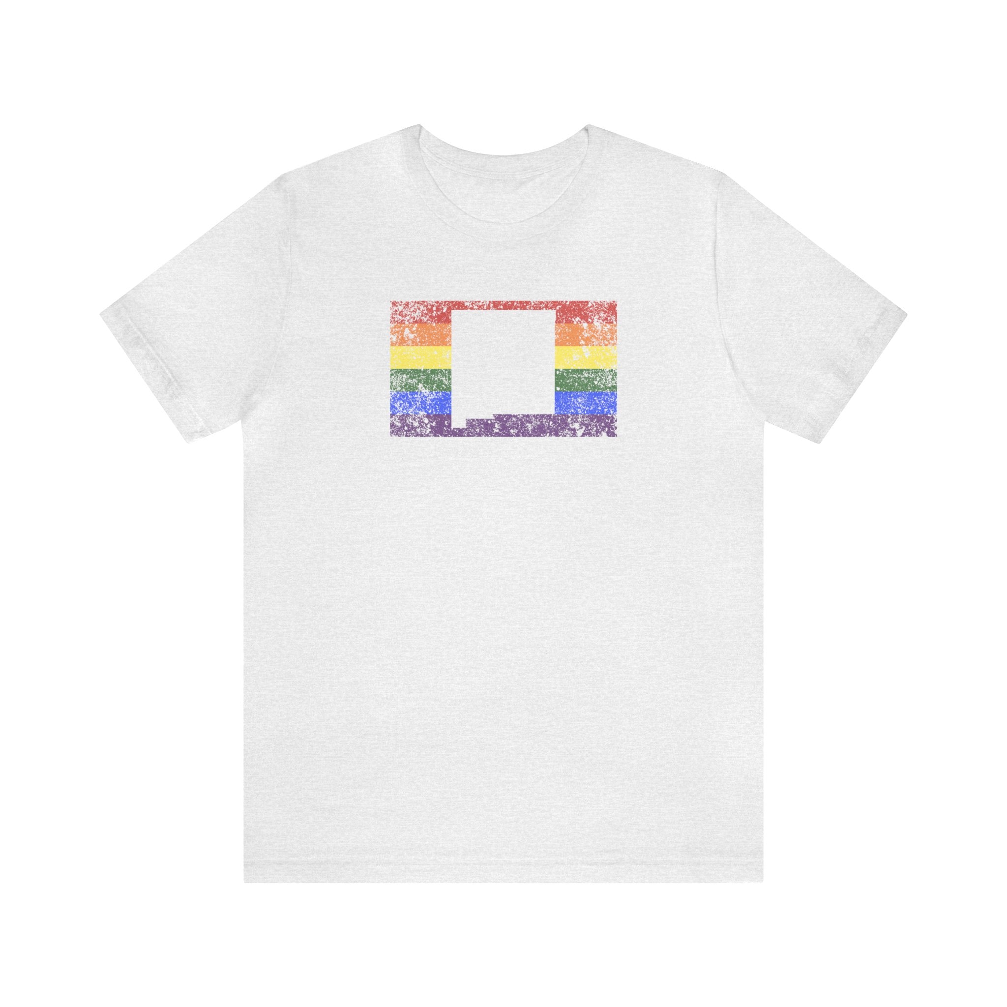 New Mexico Pride Flag Tee: Rainbow LGBTQ+ State Silhouette Distressed Shirt