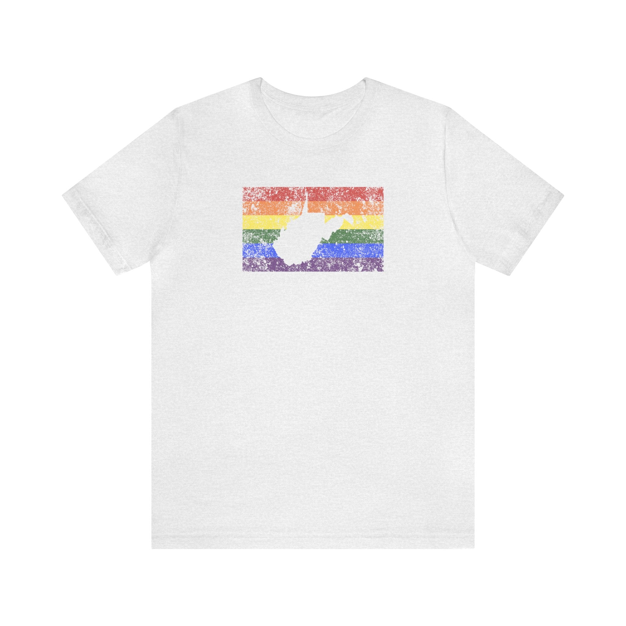 West Virginia Pride Flag Tee: Rainbow LGBTQ+ State Silhouette Distressed Shirt