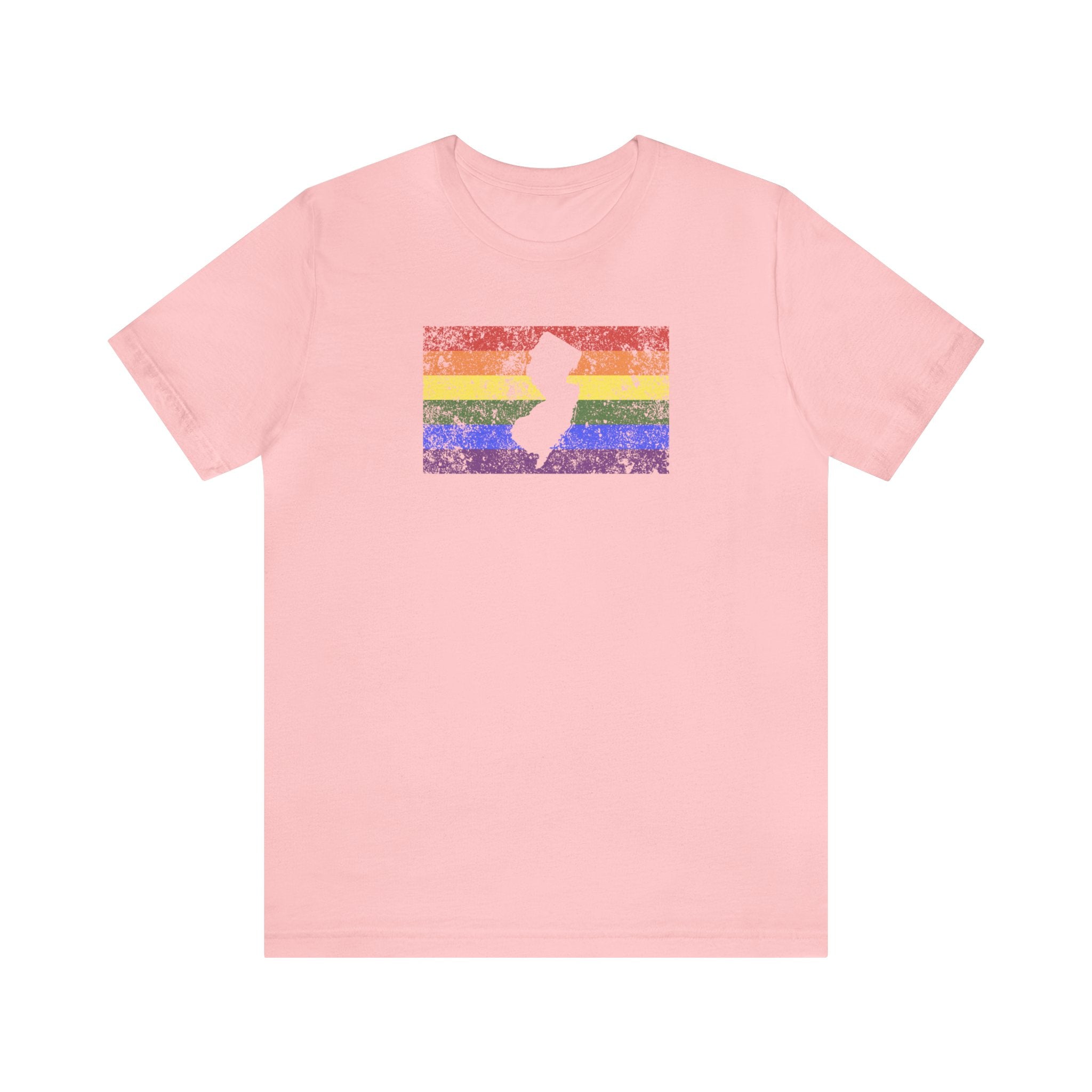New Jersey Pride Flag Tee: Rainbow LGBTQ+ State Silhouette Distressed Shirt