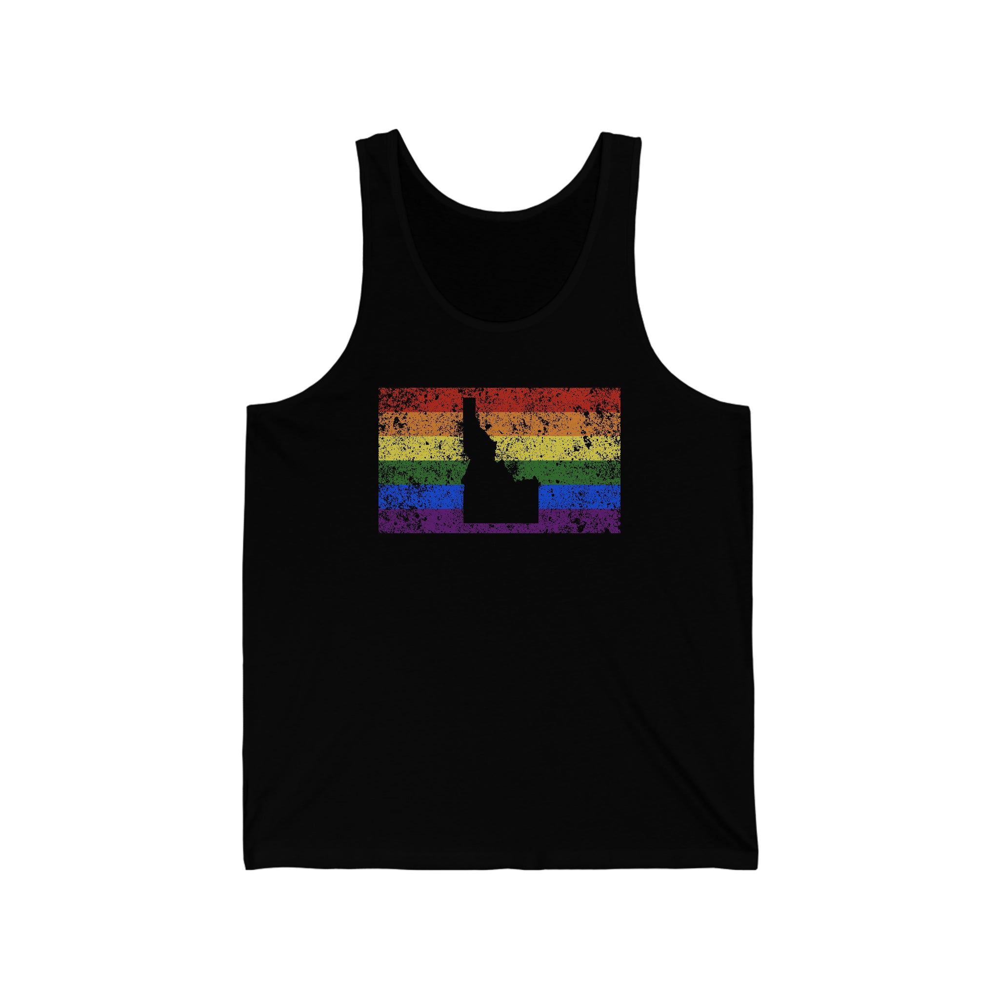 Idaho Pride Flag Tank: Rainbow LGBTQ+ State Silhouette Distressed Tank-Top