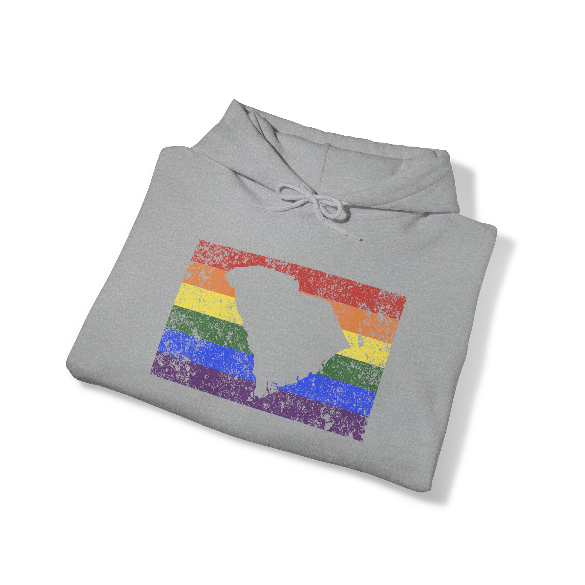 South Carolina Pride Flag Hoodie: Rainbow LGBTQ+ State Silhouette Distressed Hooded Sweatshirt