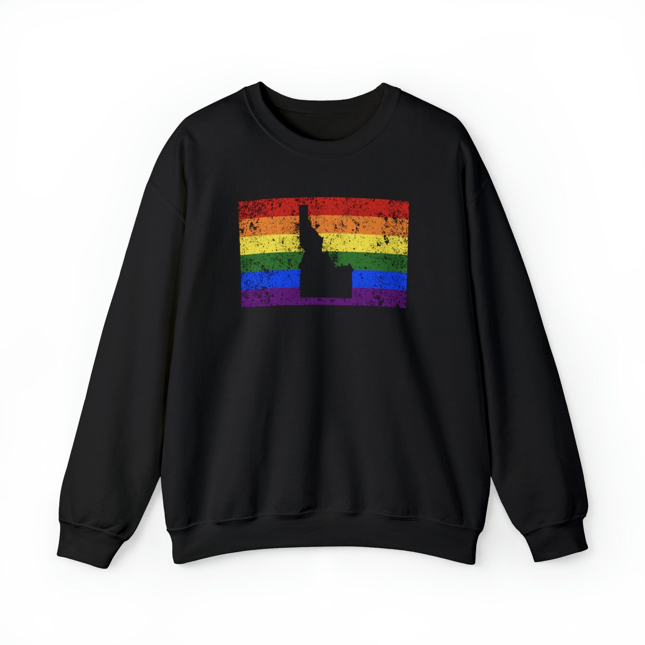 Idaho Pride Flag Sweater: Rainbow LGBTQ+ State Silhouette Distressed Sweatshirt