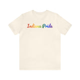 Indiana Pride T-Shirt: Flowing Cursive Design with LGBTQ+ Gradient
