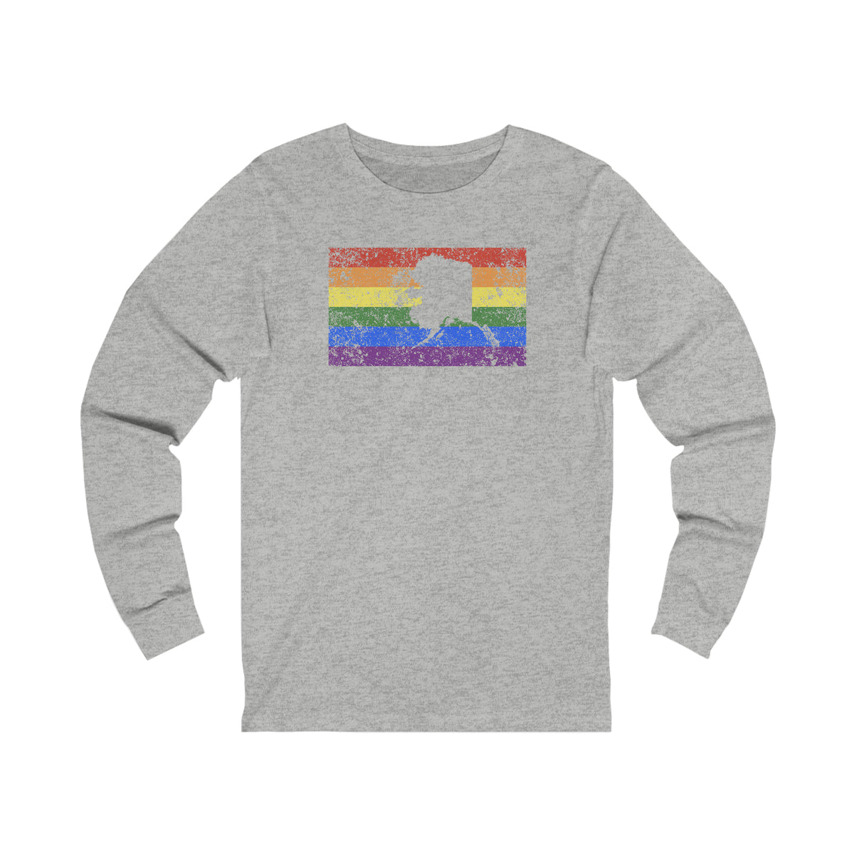 Alaska Pride Flag Long Sleeve Tee: Rainbow LGBTQ+ State Silhouette Distressed Long Sleeve T-Shirt