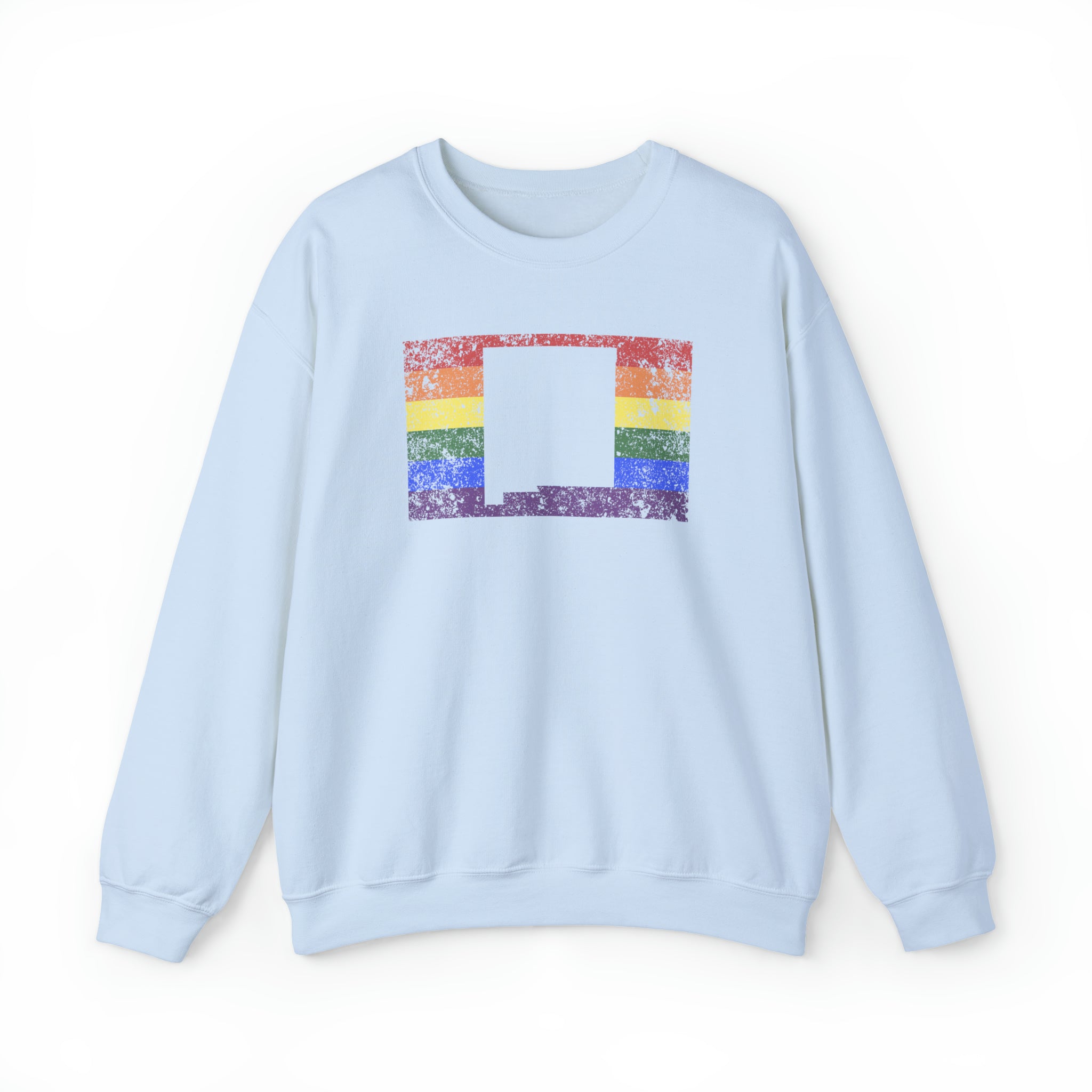 New Mexico Pride Flag Sweater: Rainbow LGBTQ+ State Silhouette Distressed Sweatshirt