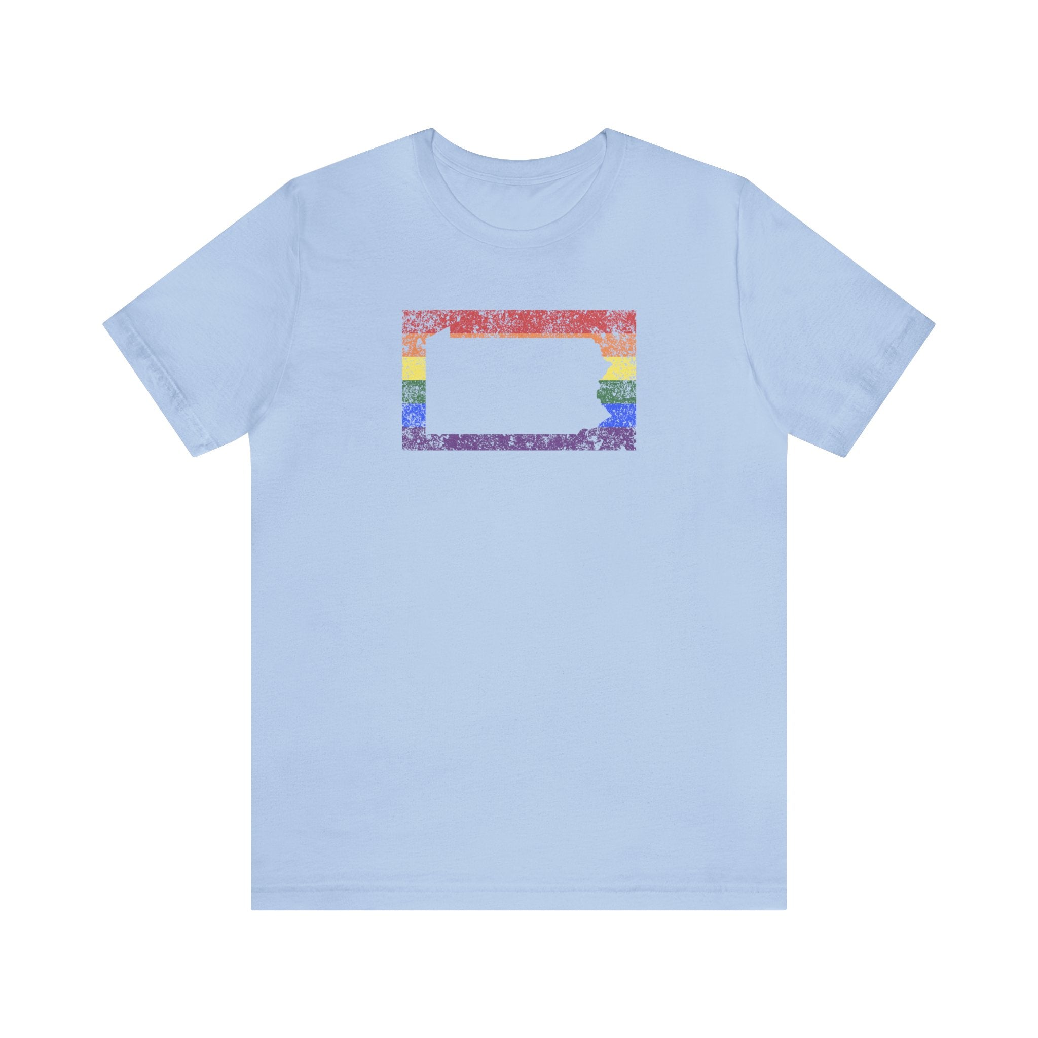Pennsylvania Pride Flag Tee: Rainbow LGBTQ+ State Silhouette Distressed Shirt