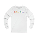 Indiana Pride Long Sleeve Tee: Flowing Cursive Design with LGBTQ+ Gradient