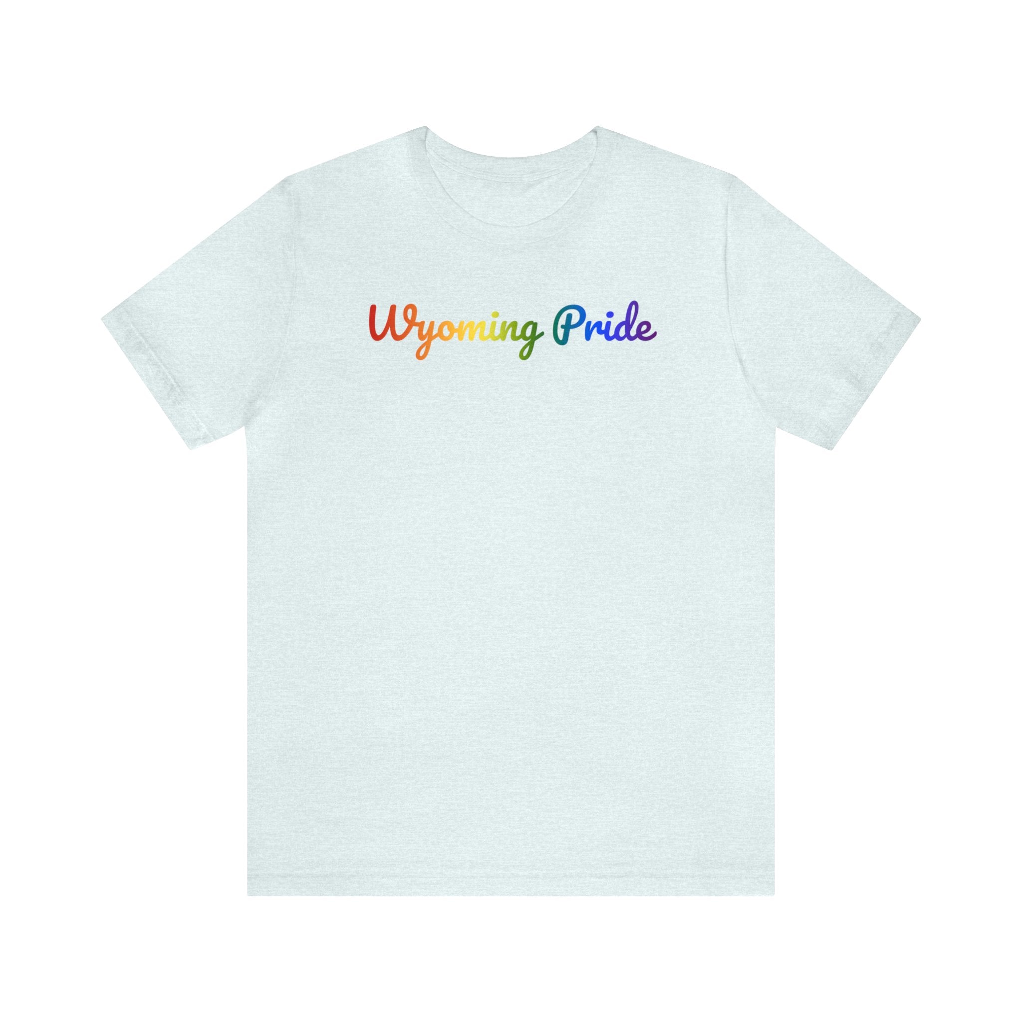 Wyoming Pride T-Shirt: Flowing Cursive Design with LGBTQ+ Gradient